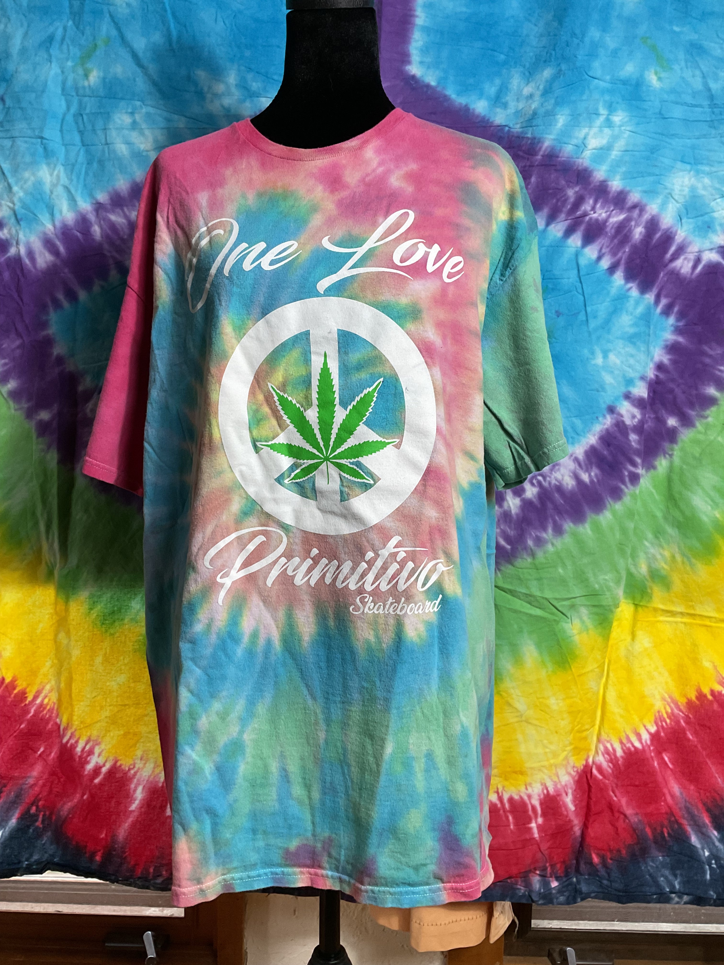 Primitive Skateboard One Love Tie Dye Shirt Cannabis Peace XL