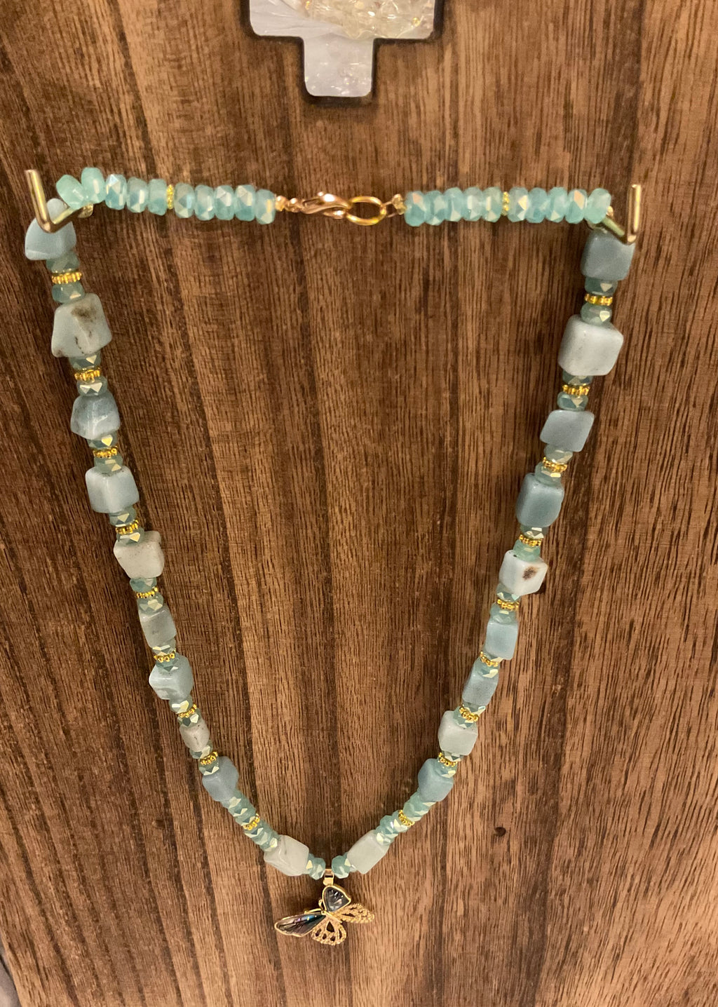 Amazonite & Crystal Butterfly Necklace - 19" Handcrafted Jewelry