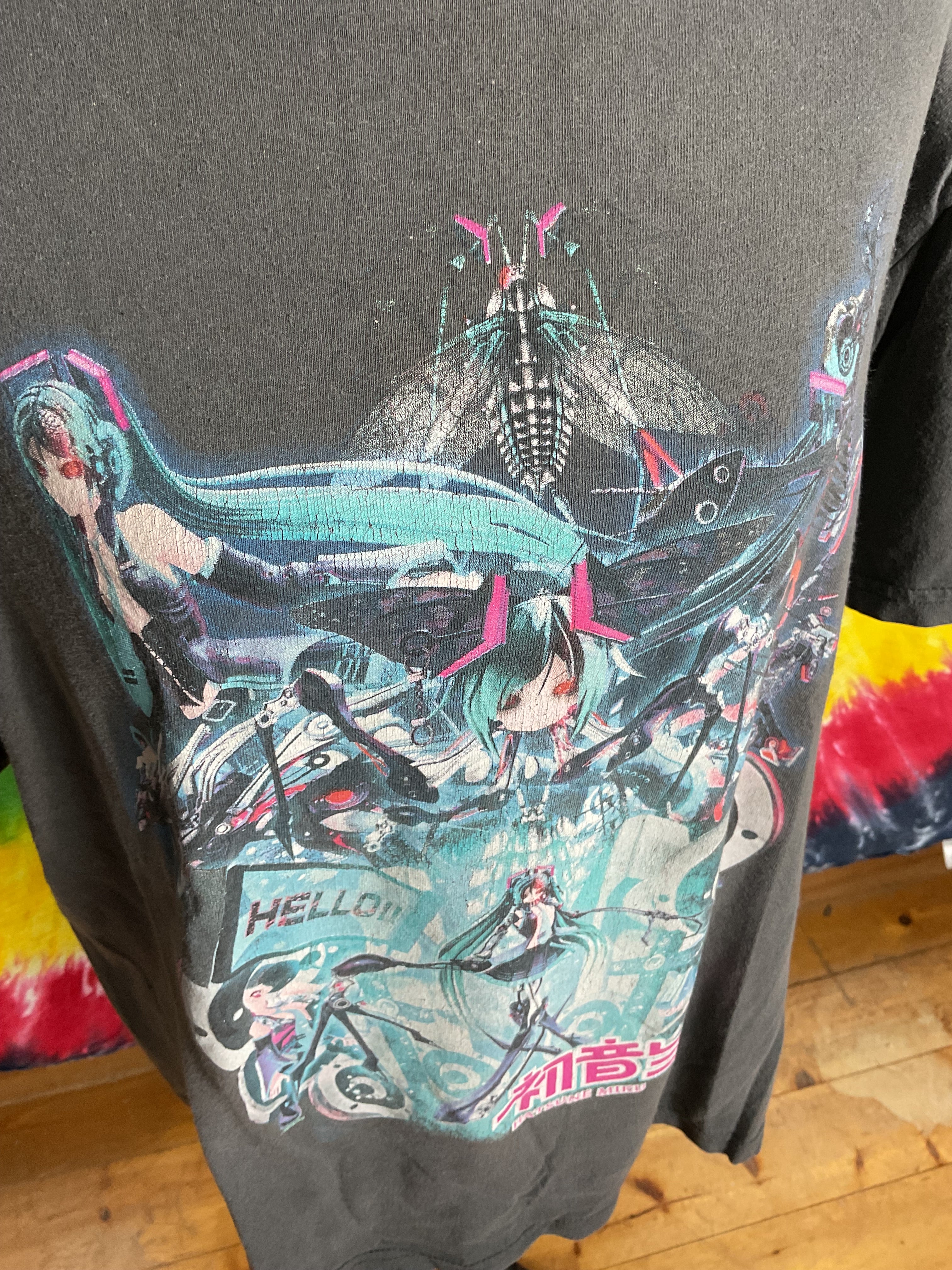 Hatsune Miku Crypton Future Media Washed Grey Graphic Tee Large