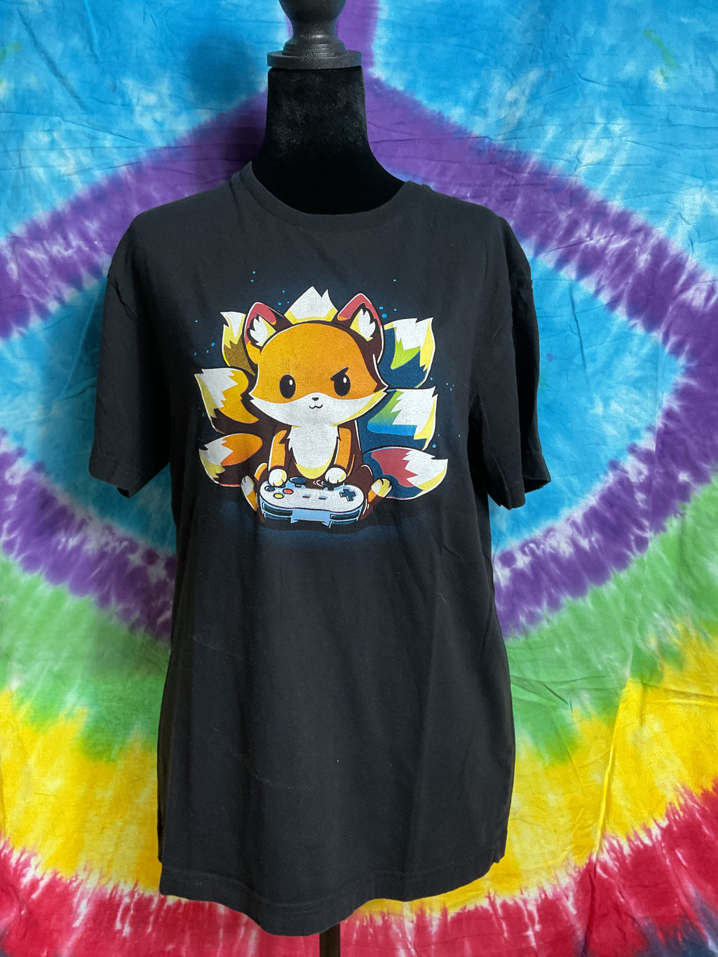 Gamer Kitsune Nine Tailed Fox Gaming Graphic Tee Black Medium