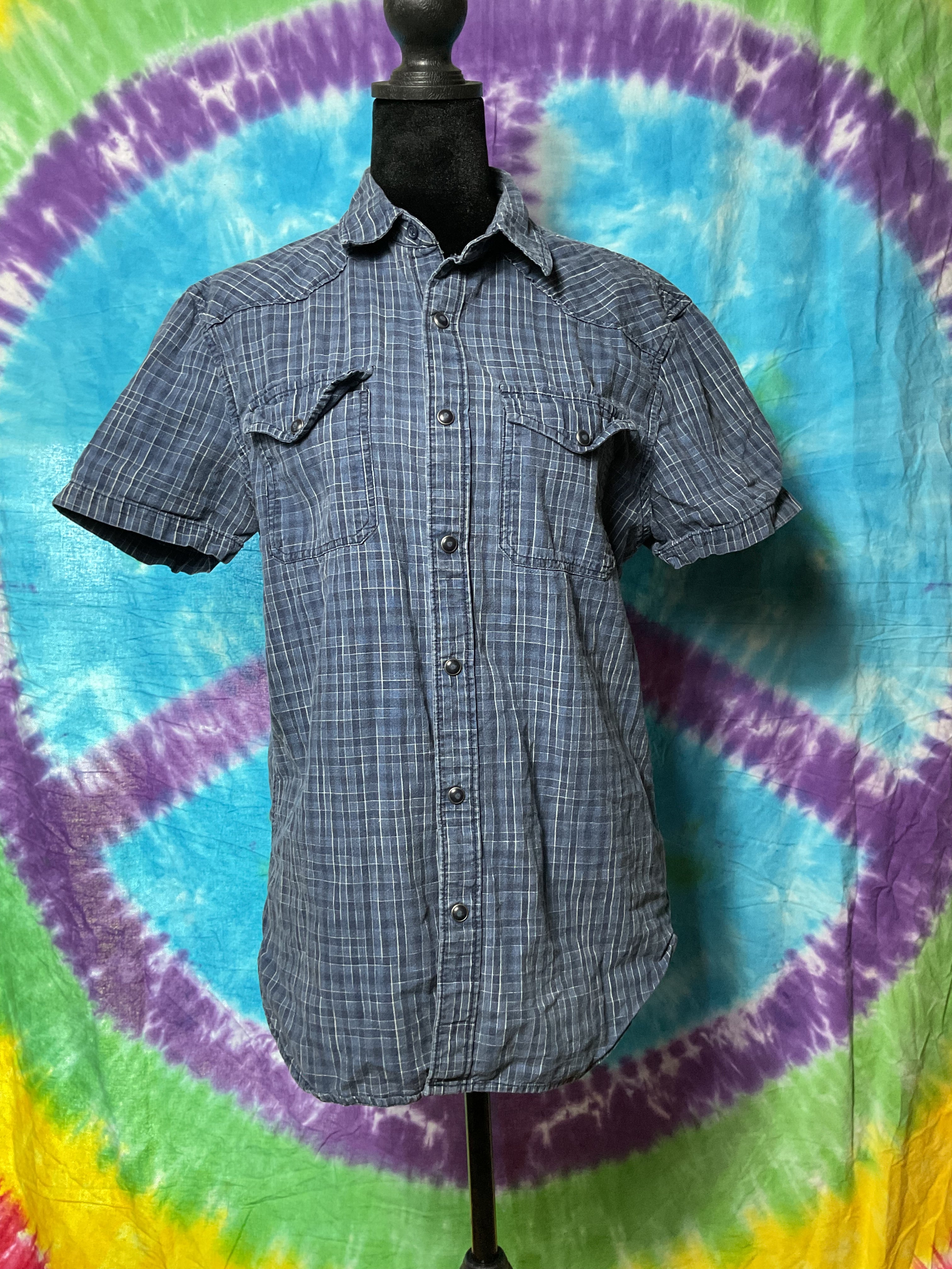 Lucky Brand Men's True Indigo Western Pearl Snap Plaid Shirt S