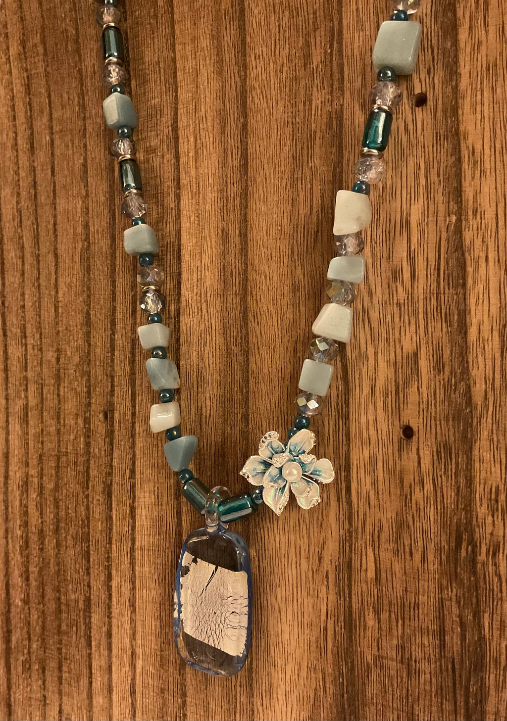 20" Vintage Indian Lampwork & Matte Amazonite Glass Necklace
