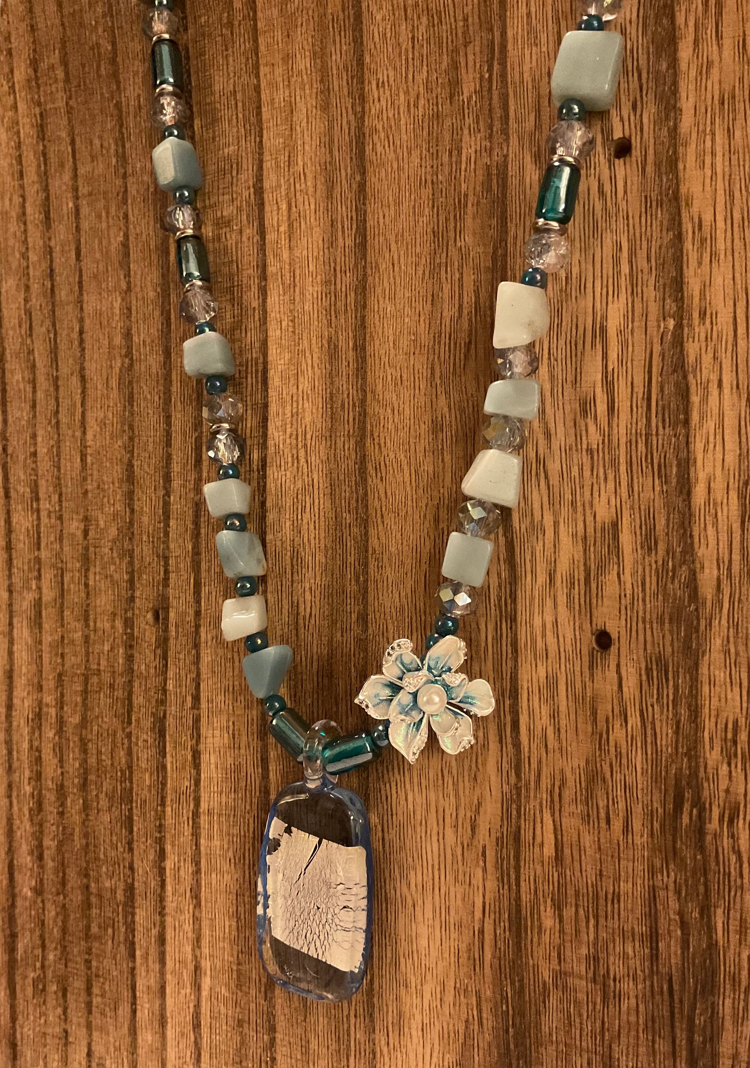 20" Vintage Indian Lampwork & Matte Amazonite Glass Necklace
