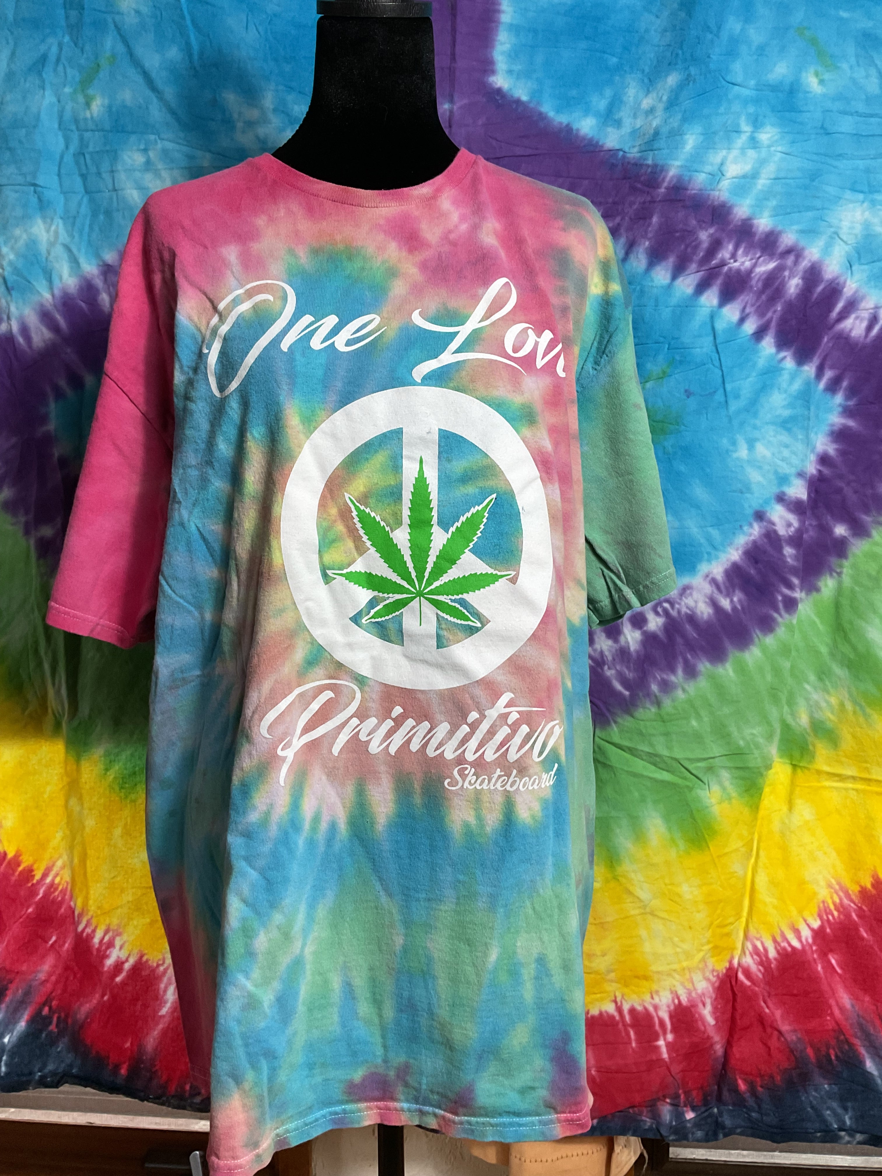 Primitive Skateboard One Love Tie Dye Shirt Cannabis Peace XL
