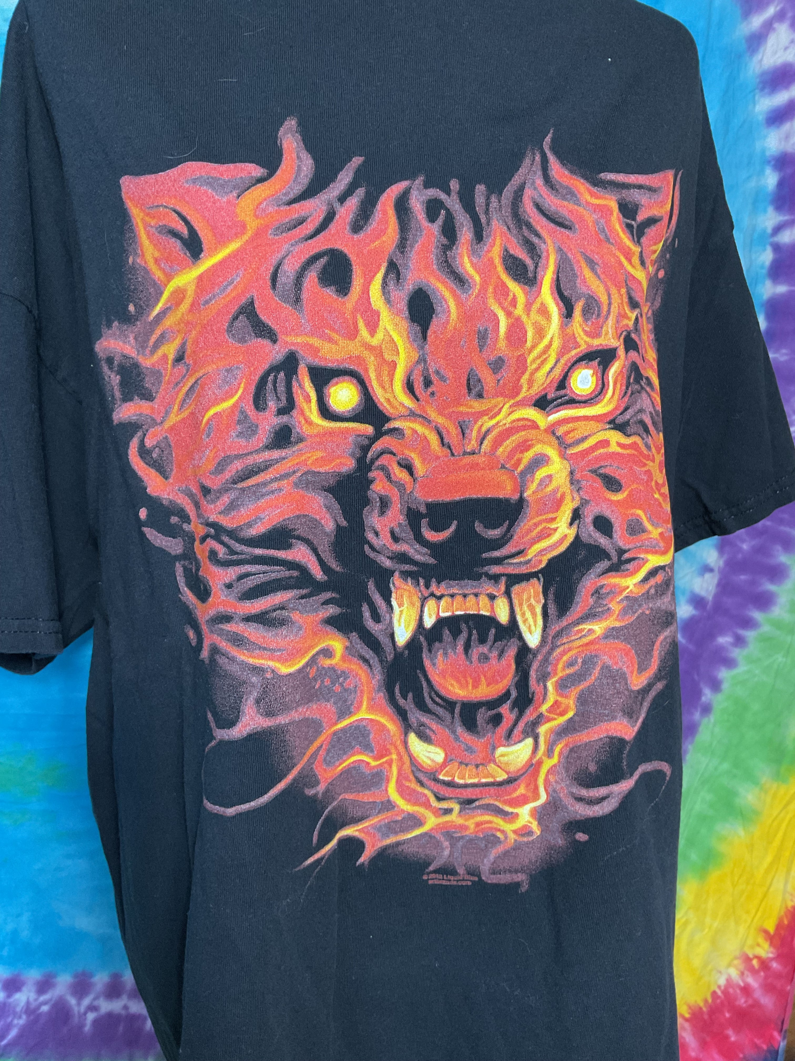 2013 Liquid Blue Fire Wolf Graphic Tee Shirt Black 2XL