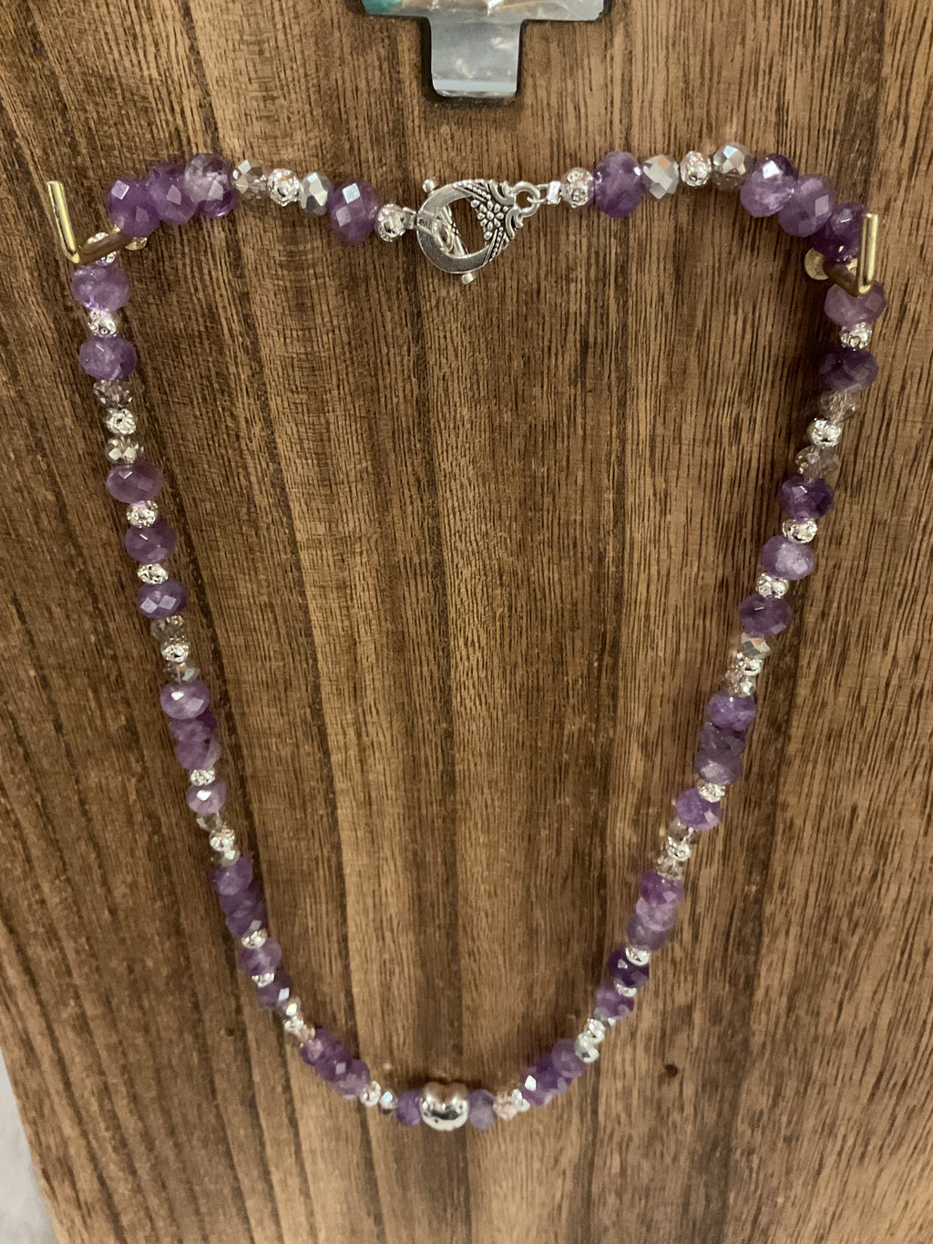 Amethyst Beaded Necklace 20" Silver Heart "A Dream Is A Wish"