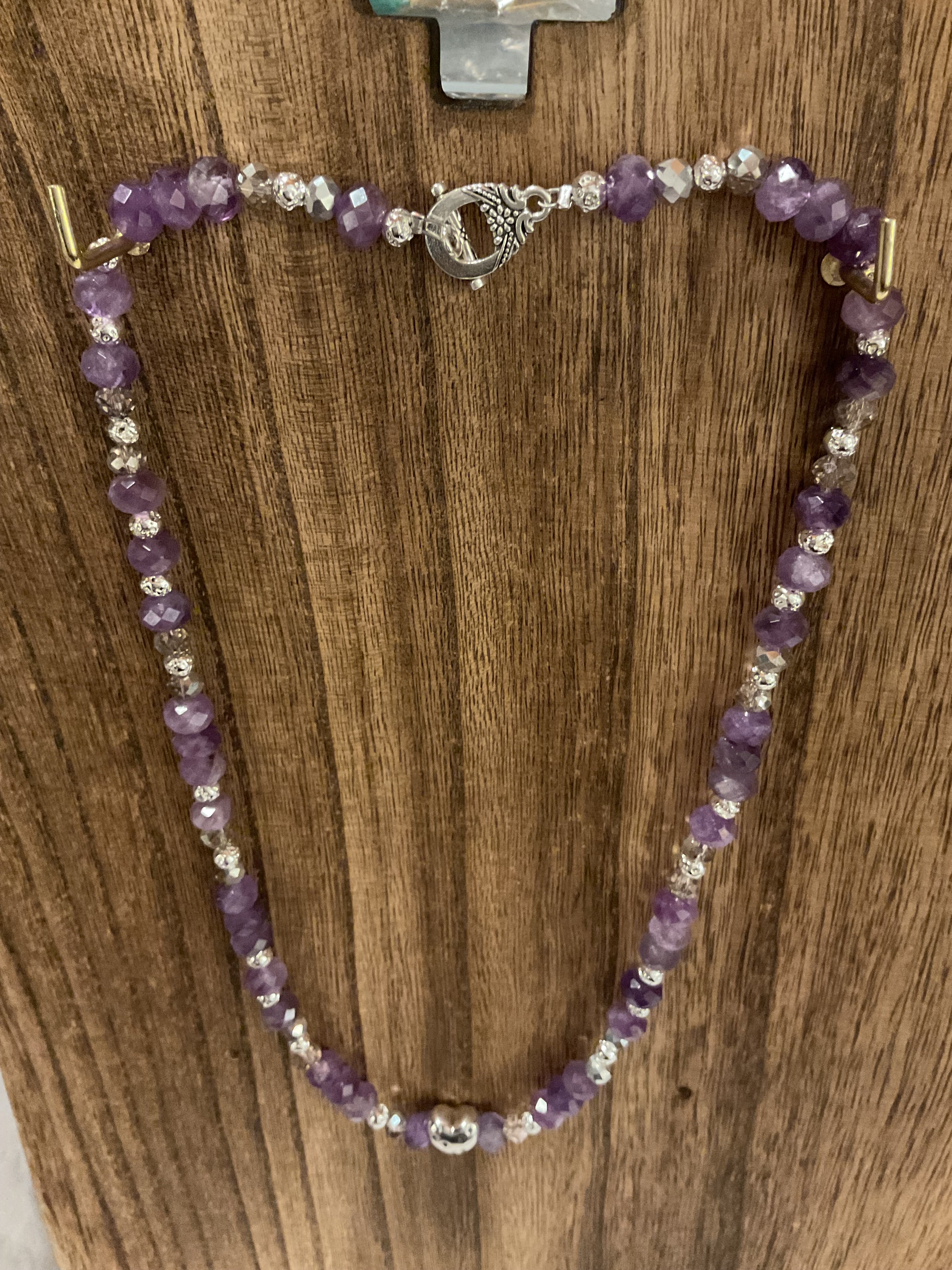 Amethyst Beaded Necklace 20" Silver Heart "A Dream Is A Wish"