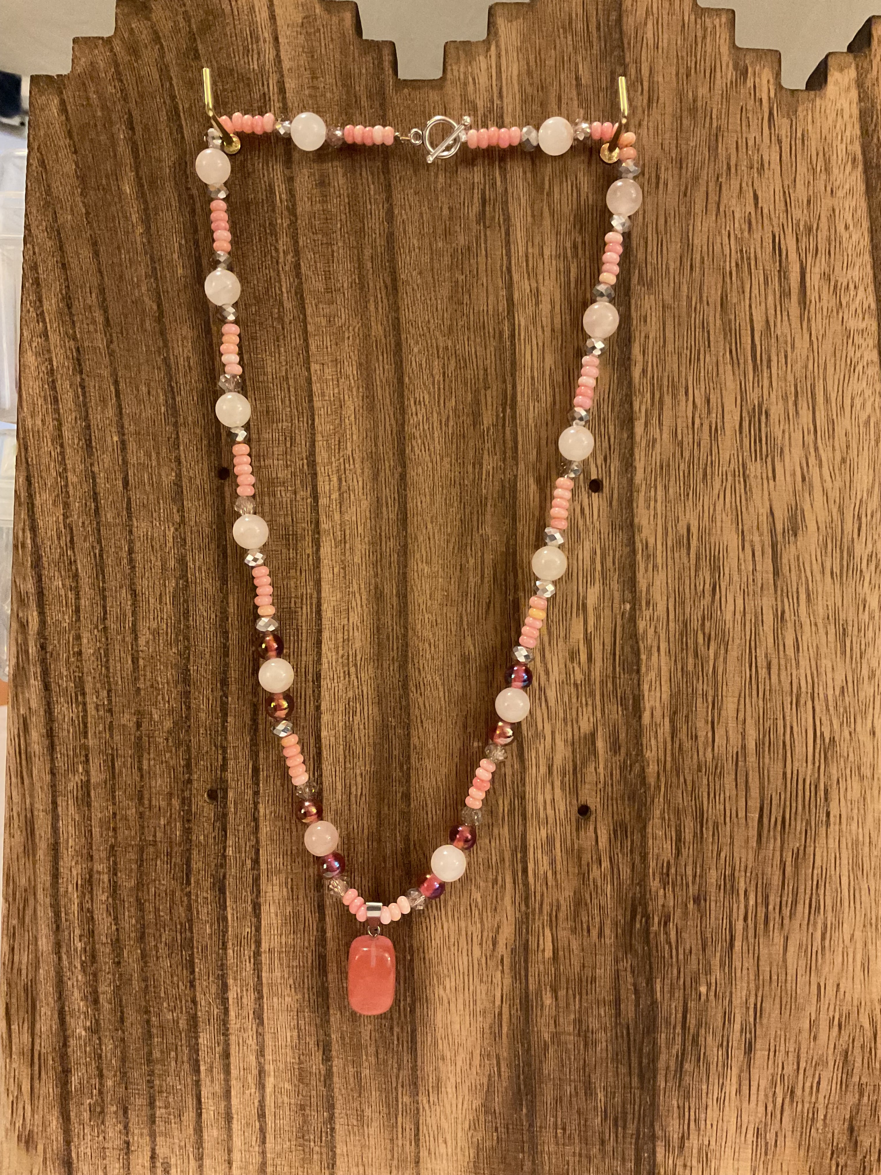 Rose Quartz & Vintage Lampwork Glass Beaded 20" Necklace