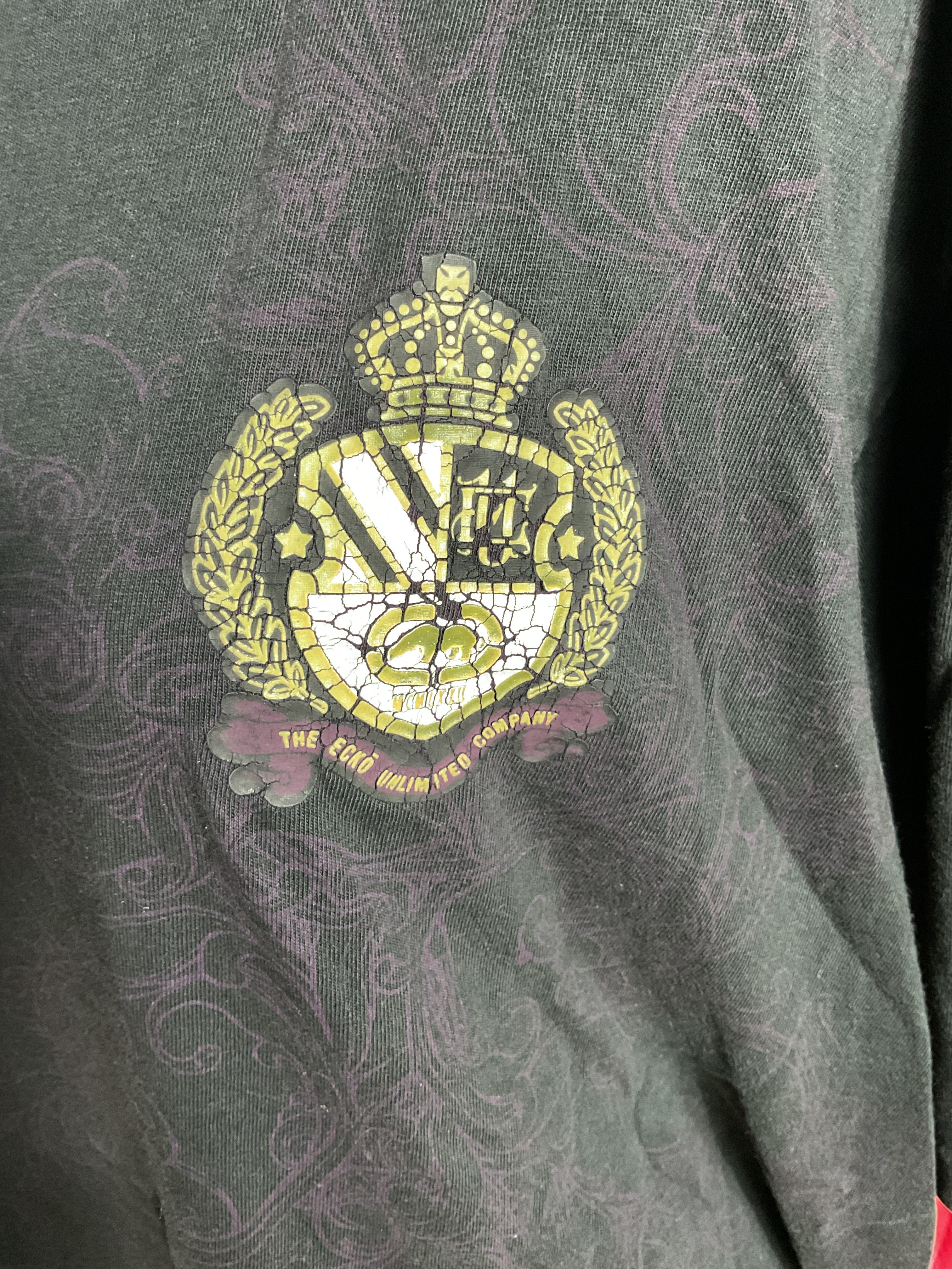 Vtg Ecko Unltd Y2K Crest Paisley AOP Tee Shirt XL Black