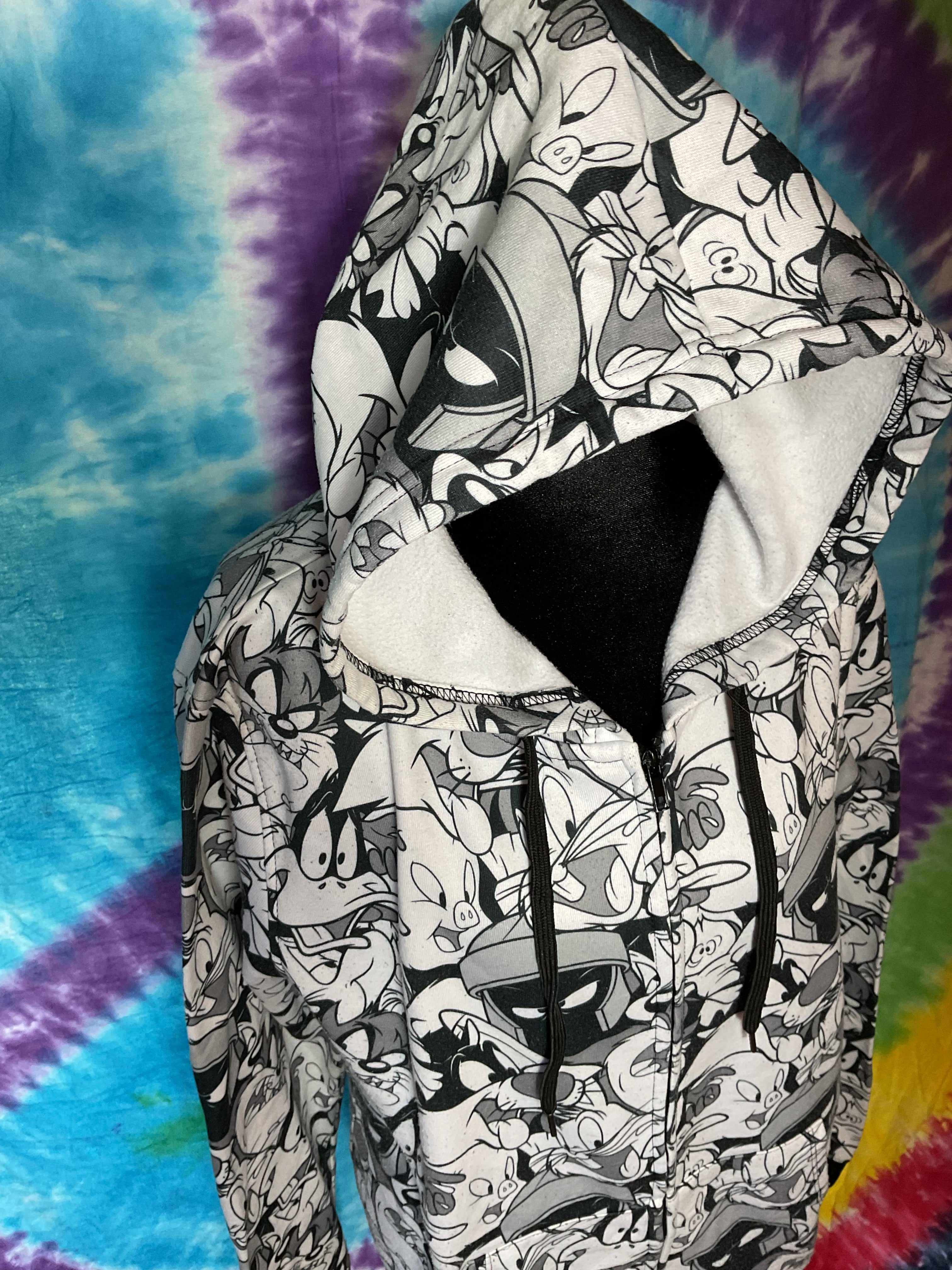 Looney Tunes All Over Character Print Zip Hoodie Marvin Taz Bugs L