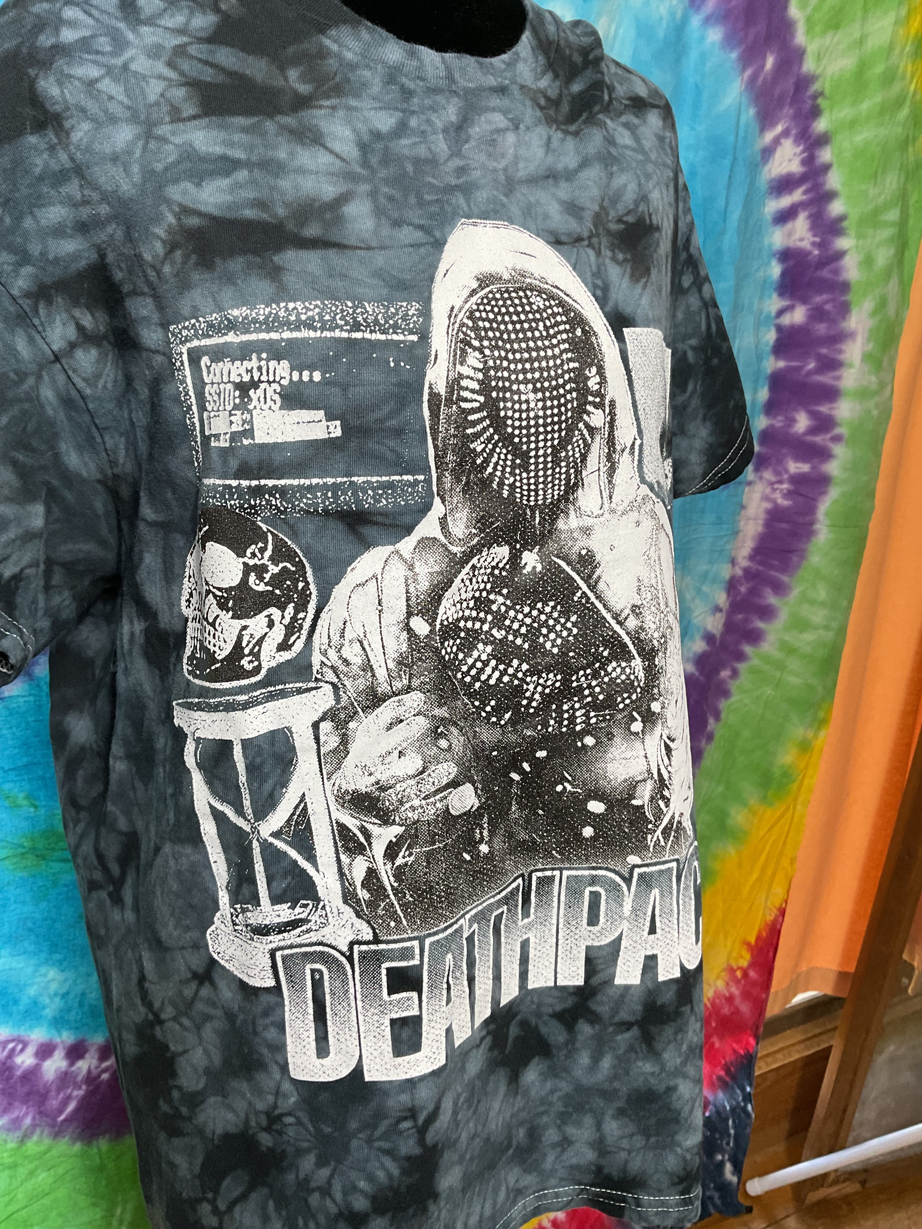 Deathpact EDM Graphic Tie Dye T-Shirt Mens Large Black Gray Mask
