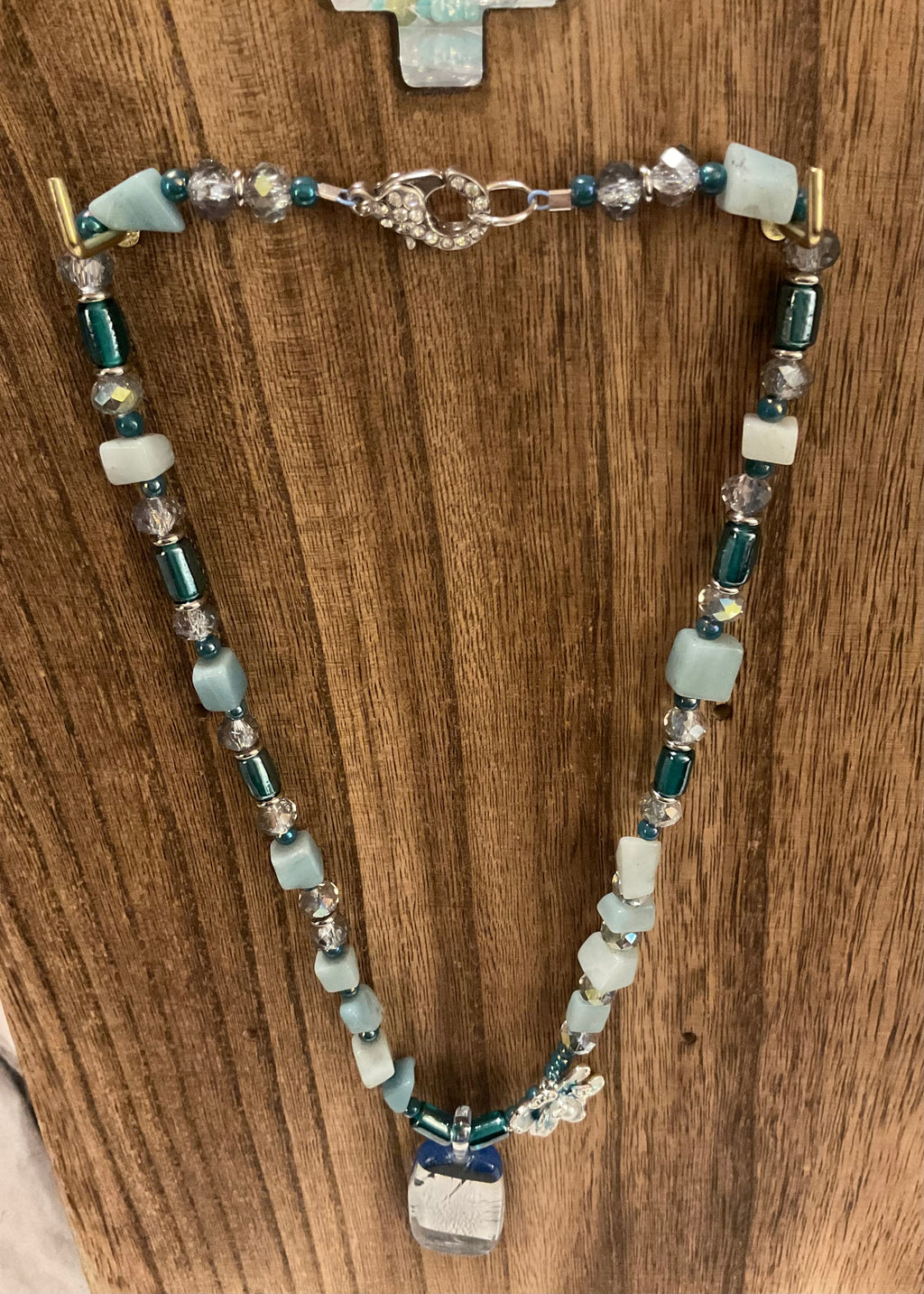 20" Vintage Indian Lampwork & Matte Amazonite Glass Necklace