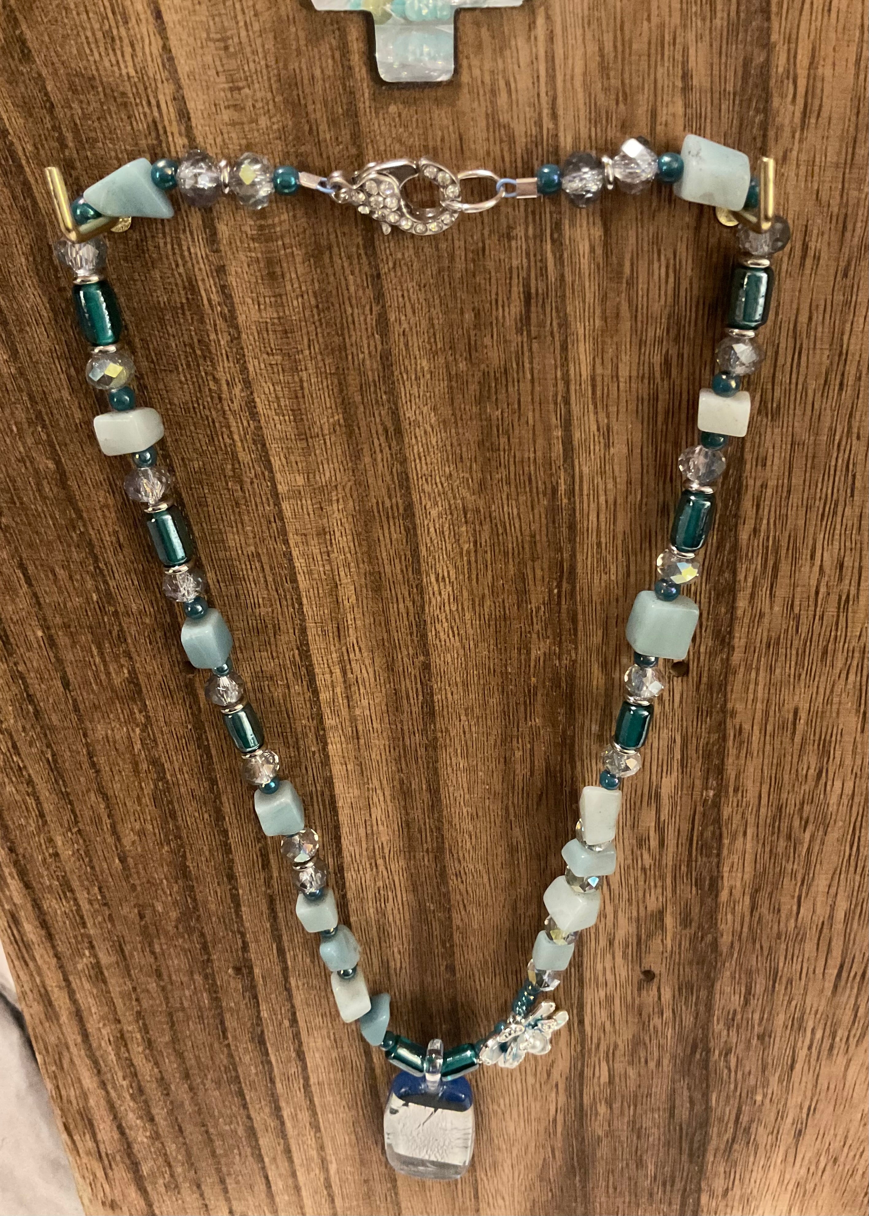 20" Vintage Indian Lampwork & Matte Amazonite Glass Necklace