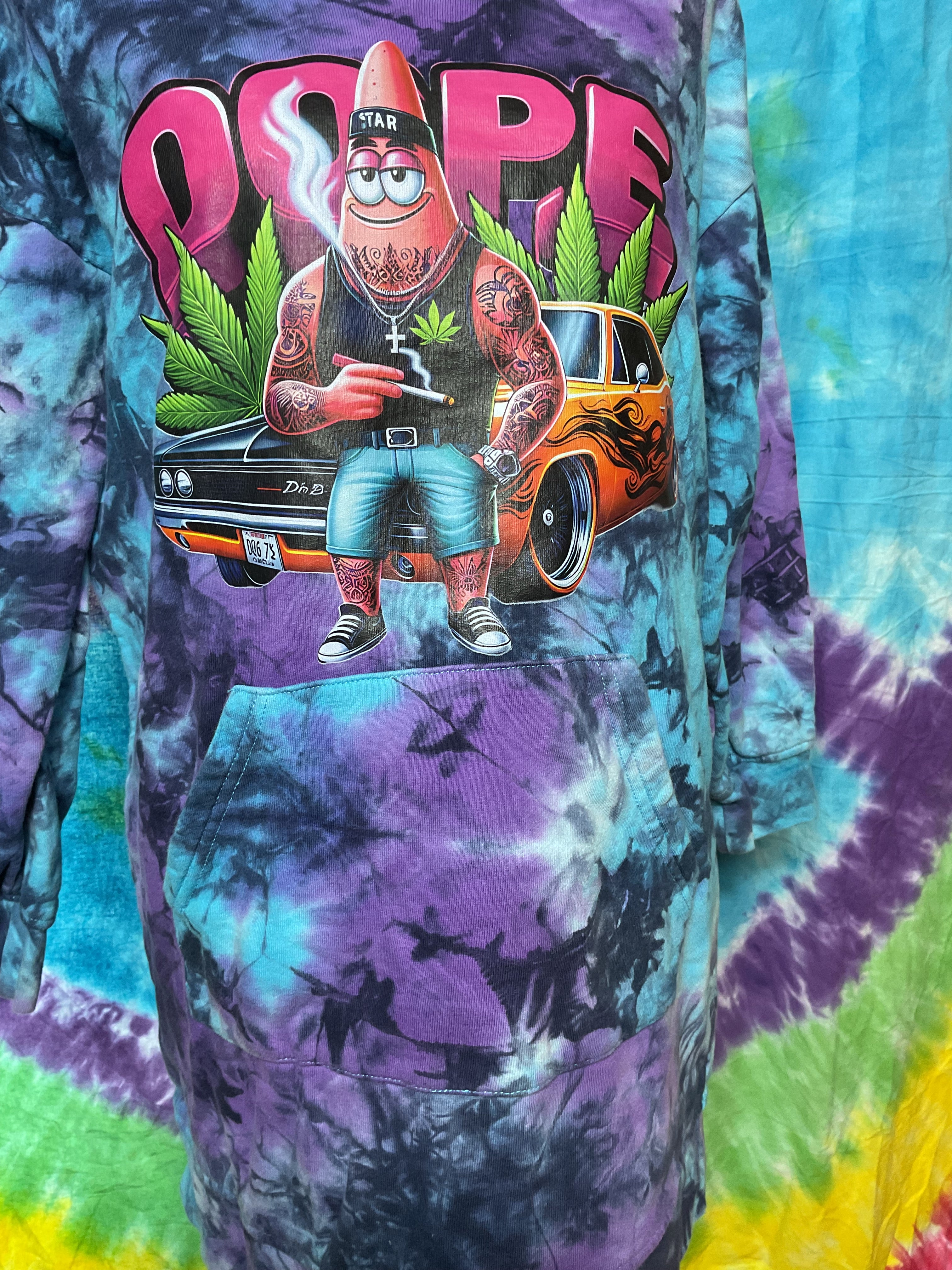 Custom Cut Hot Topic Patrick Star Tie Dye Hoodie DOPE Small