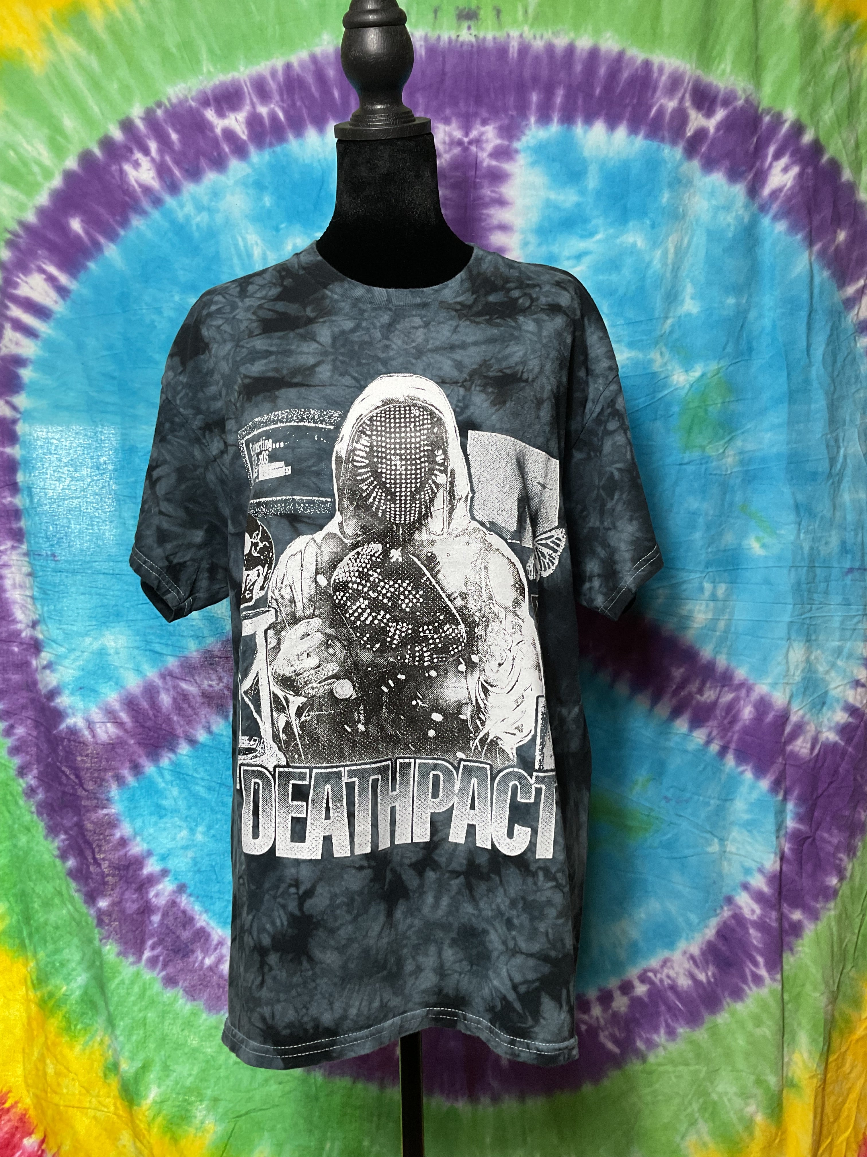Deathpact EDM Graphic Tie Dye T-Shirt Mens Large Black Gray Mask