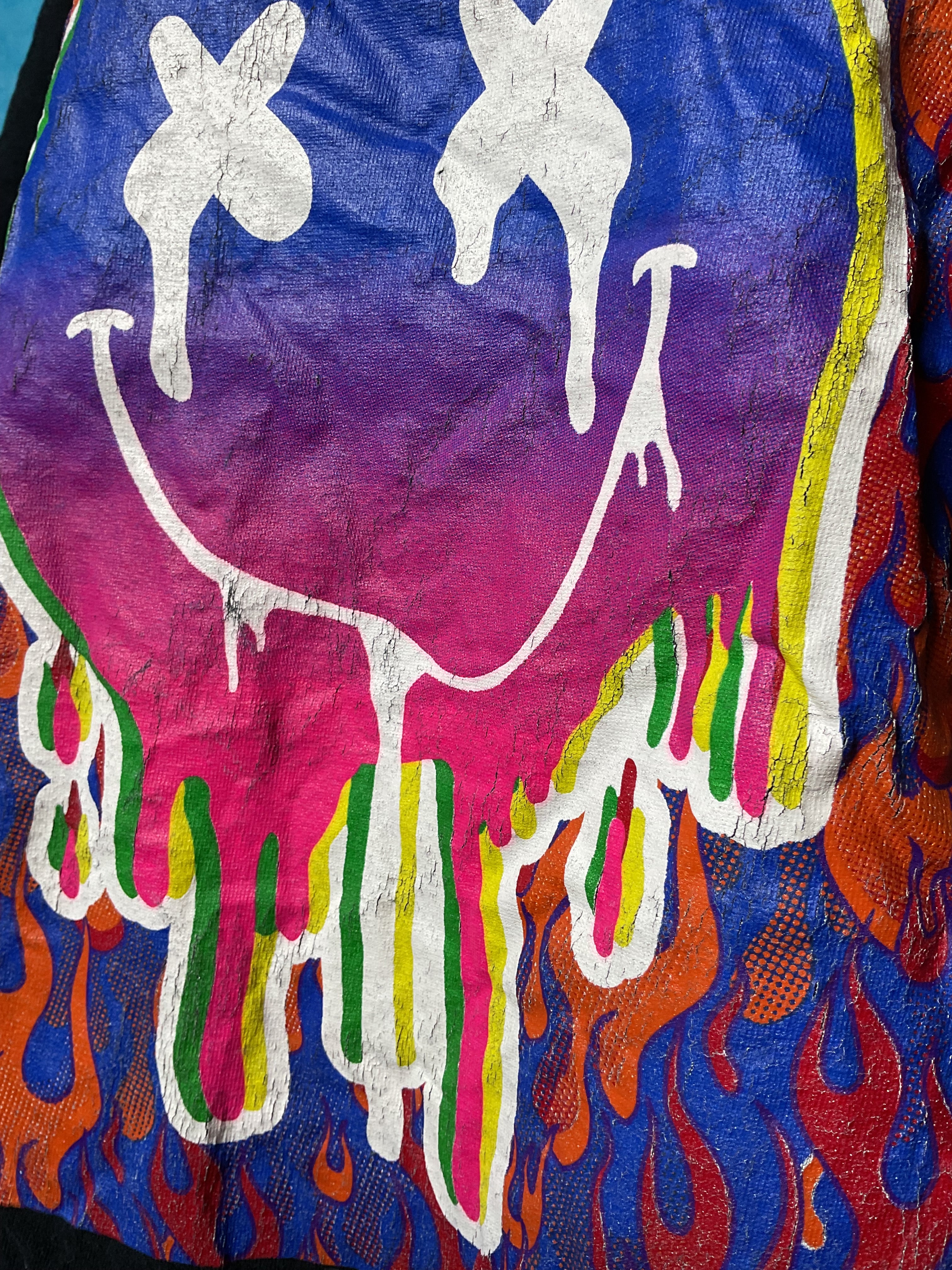 Vintage 3FORTY Inc Trippin Smiley Face Flame Tee L