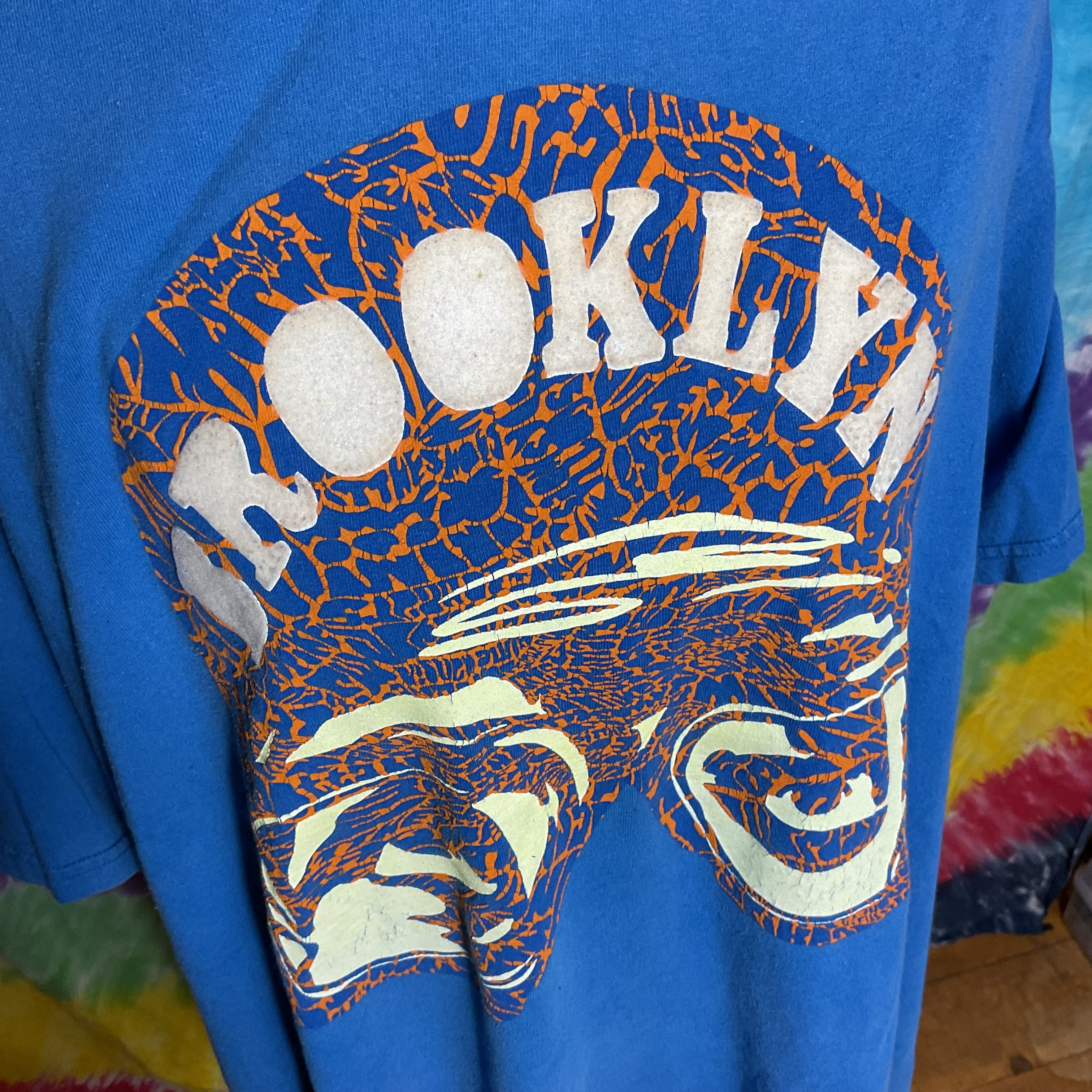 Jordan Brooklyn Elephant Print T-Shirt XL Blue Orange Vintage