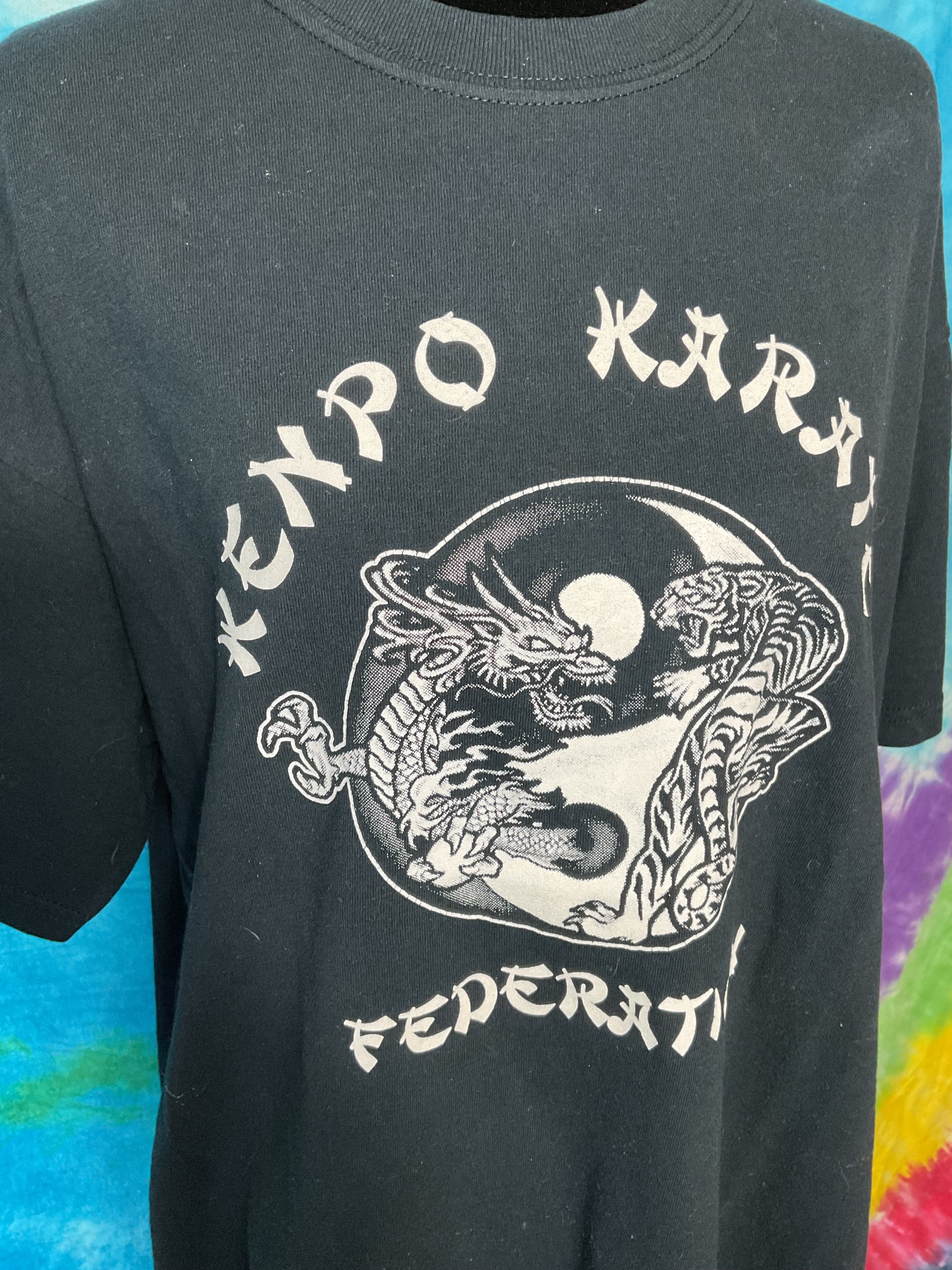 Vintage Kenpo Karate Federation Shirt Dragon Tiger Yin Yang L