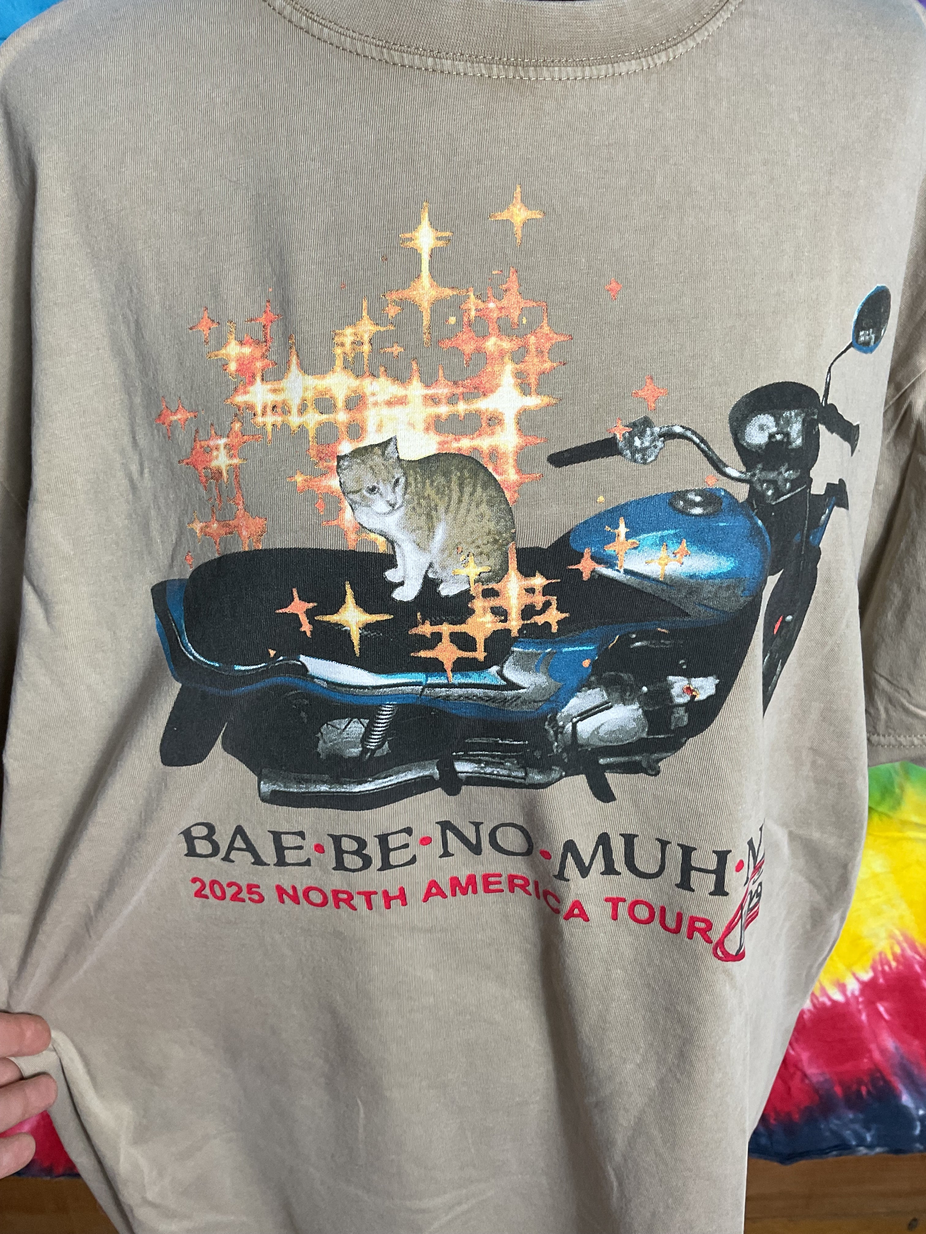 bbno$ 2025 North America Tour Shirt Tan Cat Motorcycle Size XL