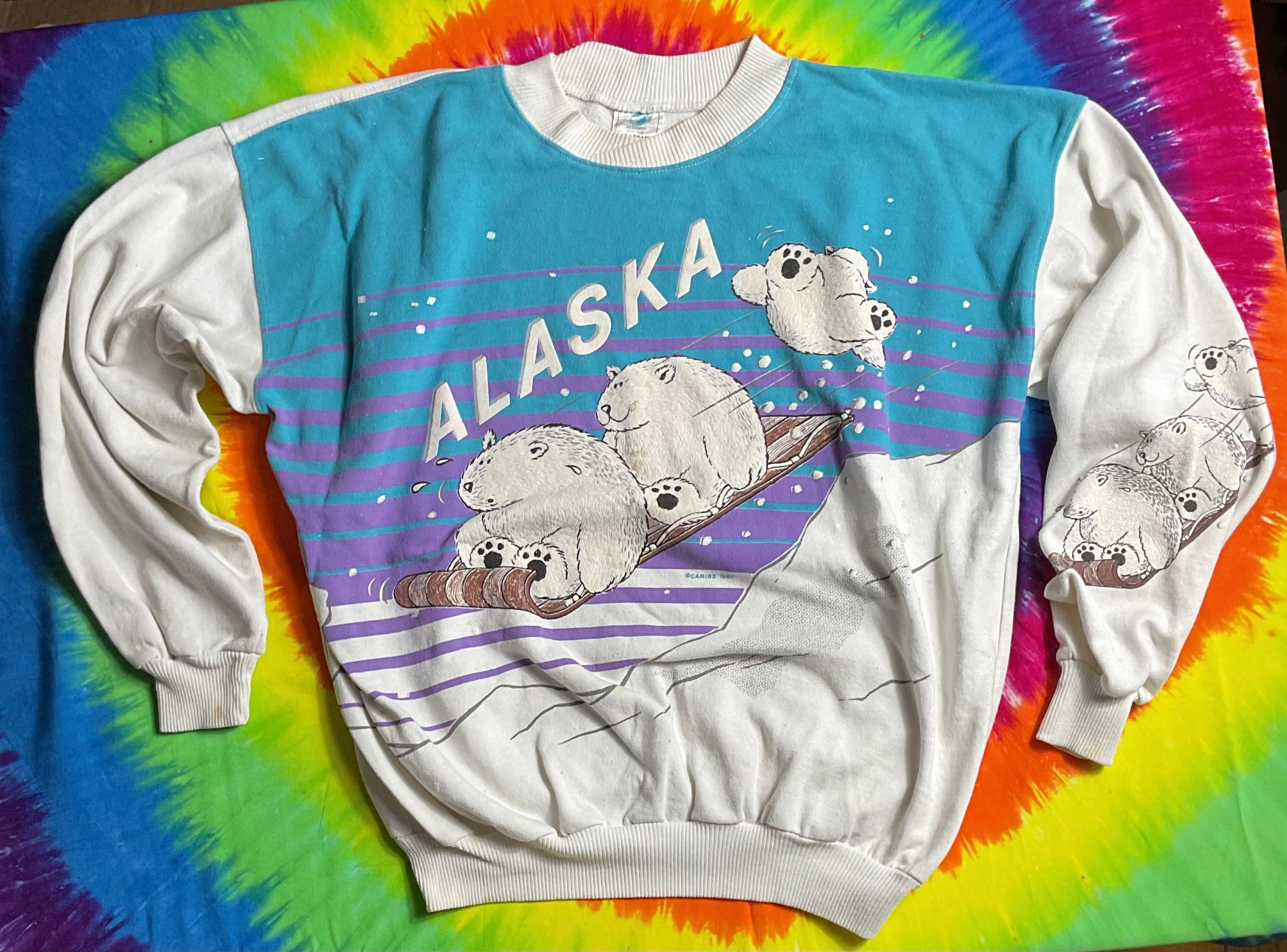 1987 Alaska Sledding Polar Bears Crewneck - Rare Sleeve Print