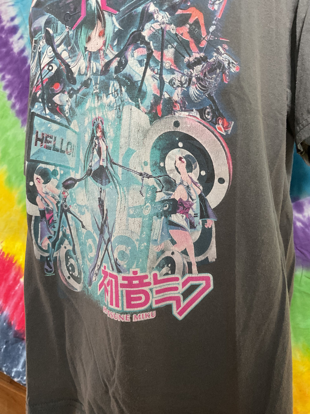 Hatsune Miku Crypton Future Media Washed Grey Graphic Tee Large