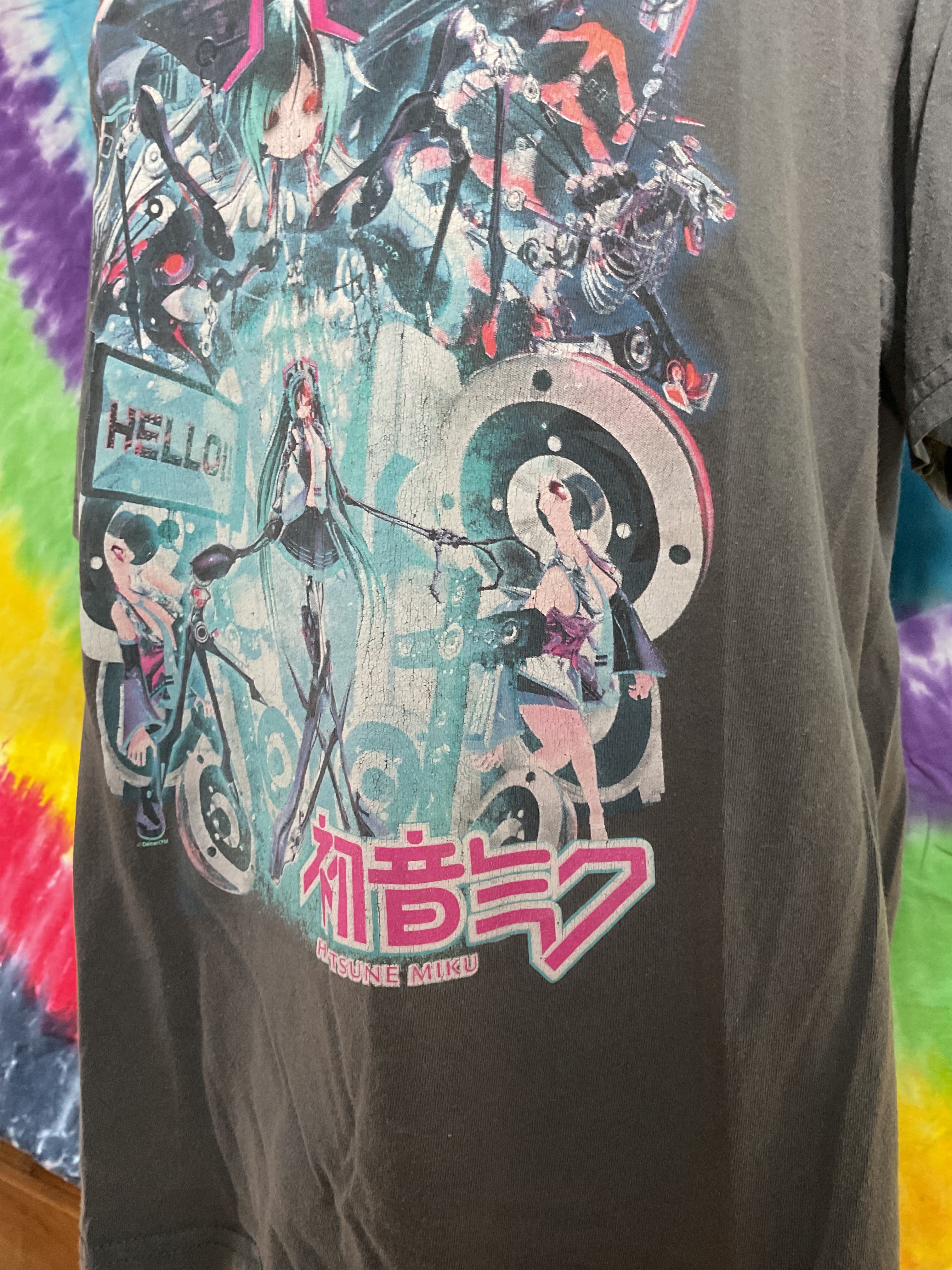 Hatsune Miku Crypton Future Media Washed Grey Graphic Tee Large