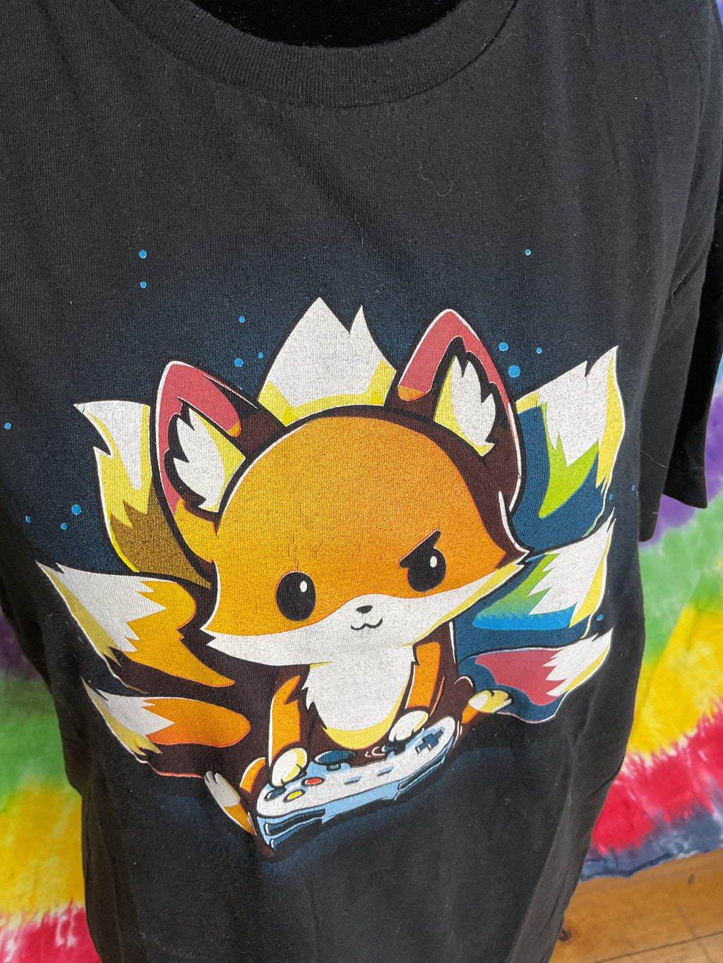 Gamer Kitsune Nine Tailed Fox Gaming Graphic Tee Black Medium