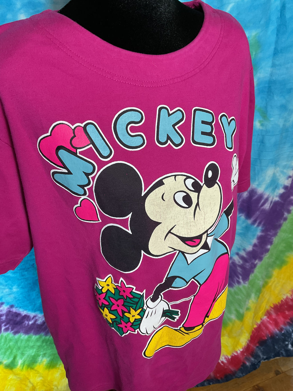 Vintage Mickey Mouse Shoulder Pad T-Shirt Pink Fits L/XL
