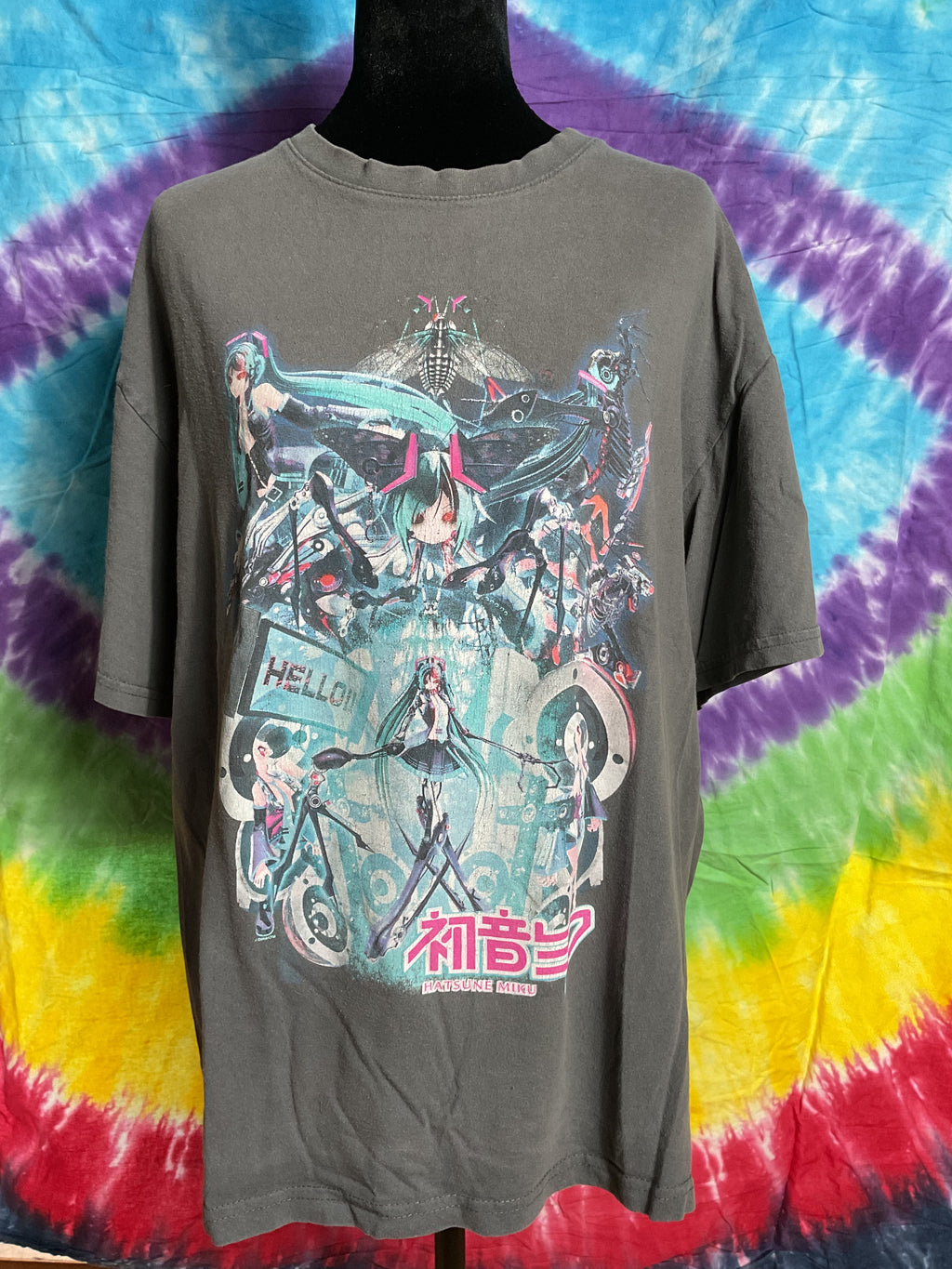 Hatsune Miku Crypton Future Media Washed Grey Graphic Tee Large