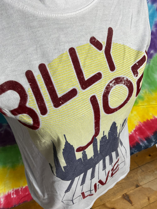 Billy Joel Live NYC Skyline Piano Tee White Small Velvety Flocked