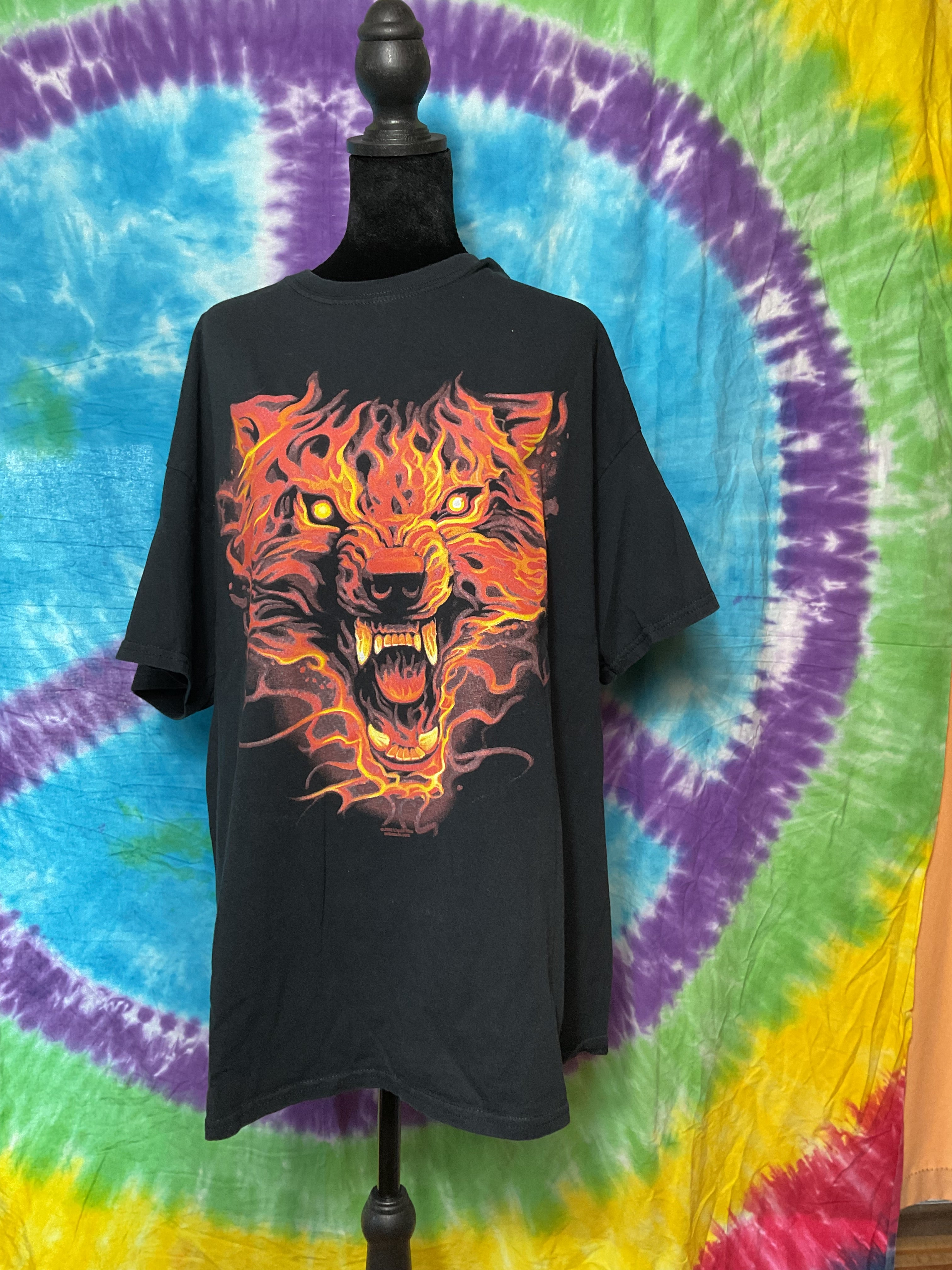 2013 Liquid Blue Fire Wolf Graphic Tee Shirt Black 2XL