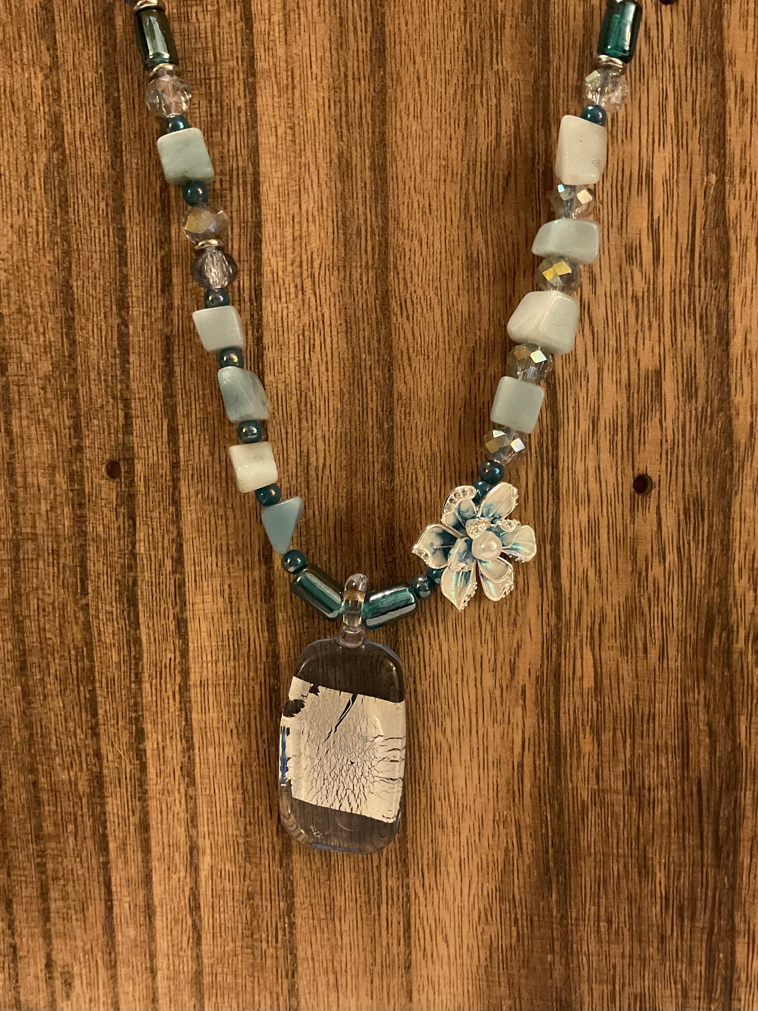 20" Vintage Indian Lampwork & Matte Amazonite Glass Necklace