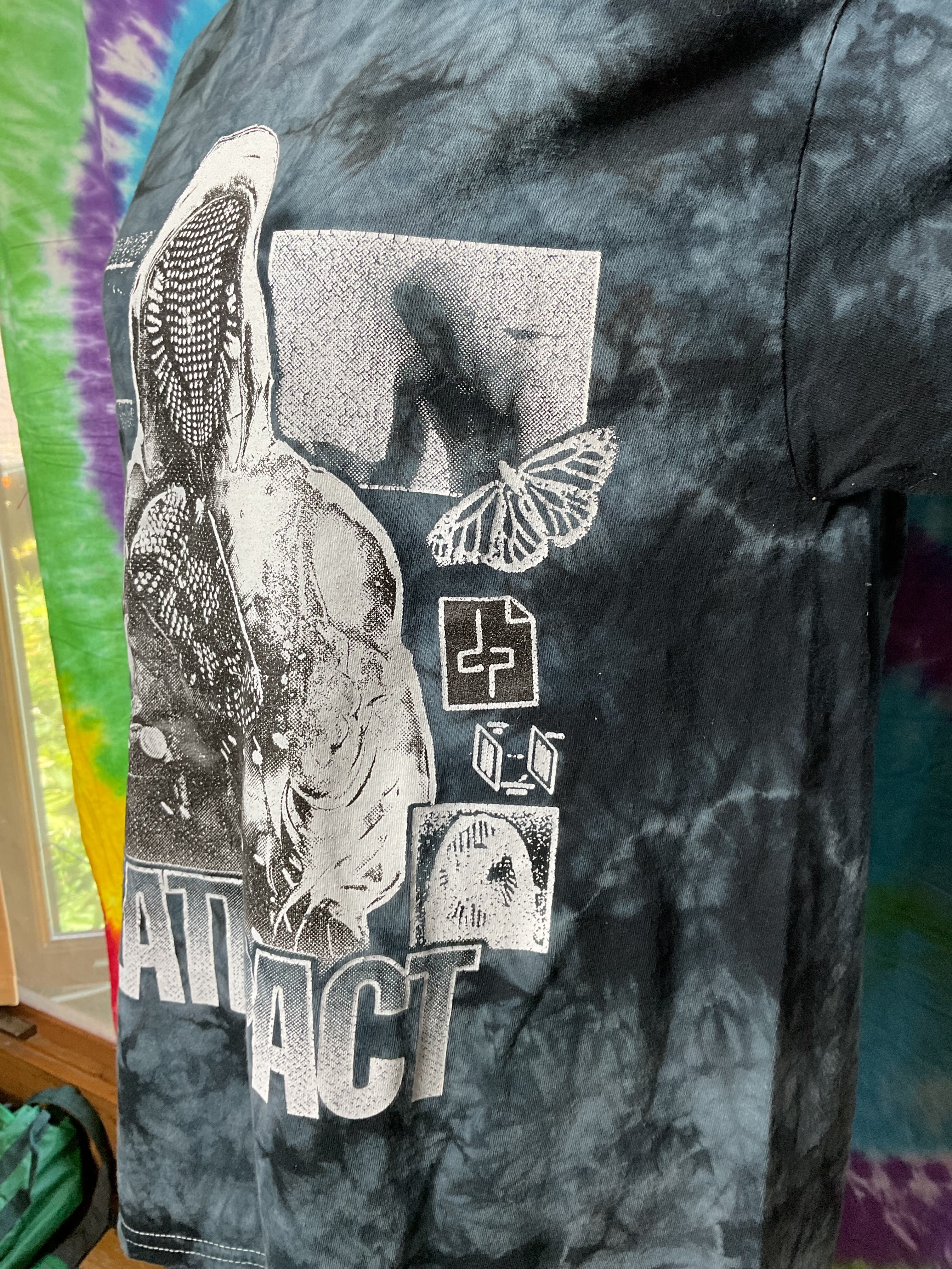 Deathpact EDM Graphic Tie Dye T-Shirt Mens Large Black Gray Mask