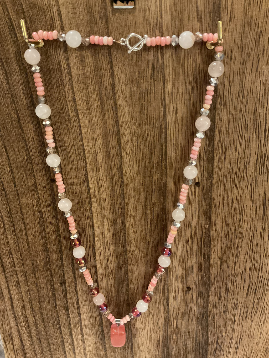 Rose Quartz & Vintage Lampwork Glass Beaded 20" Necklace