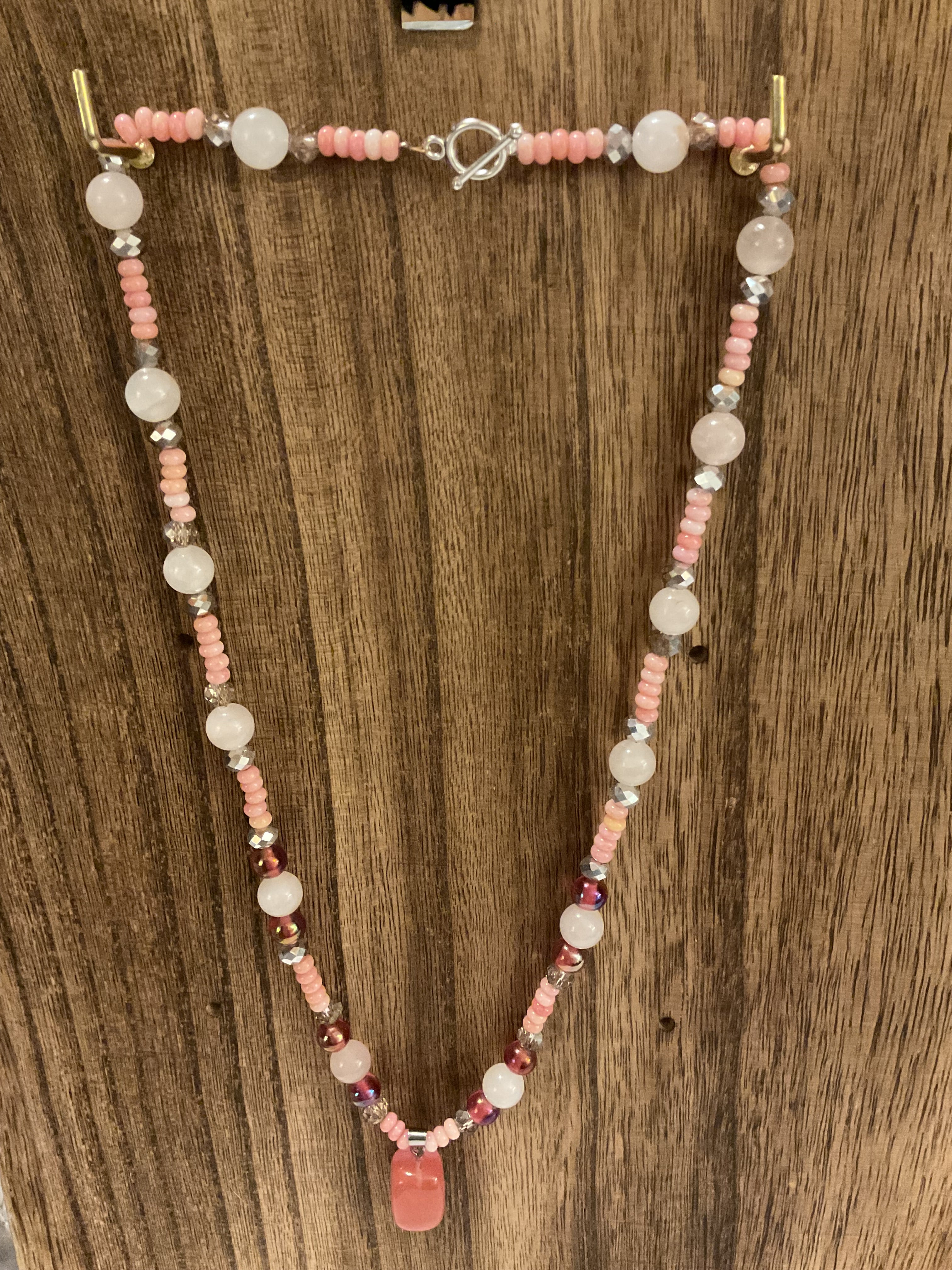 Rose Quartz & Vintage Lampwork Glass Beaded 20" Necklace