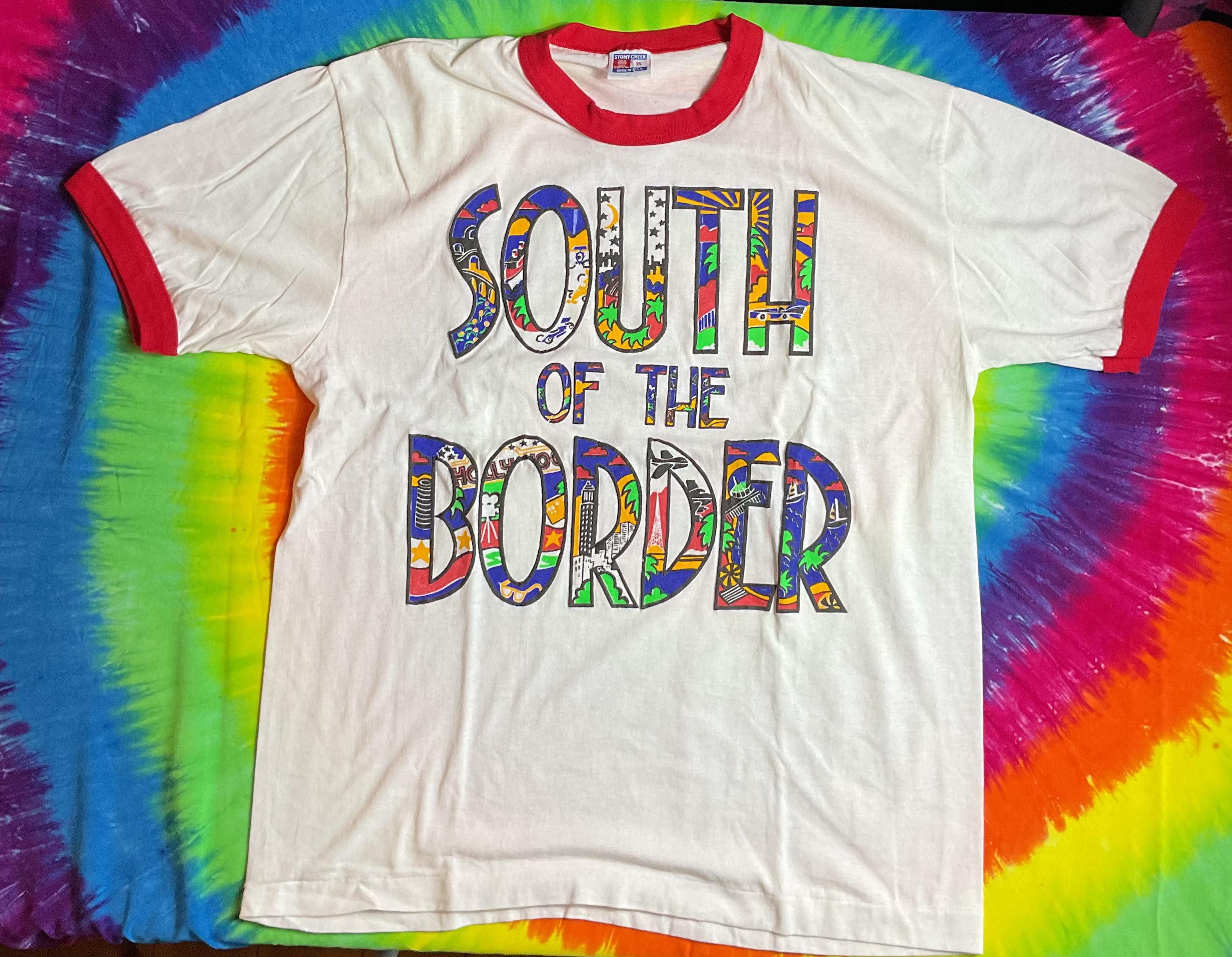 Vintage 80s South of the Border Ringer T-Shirt XL Single Stitch