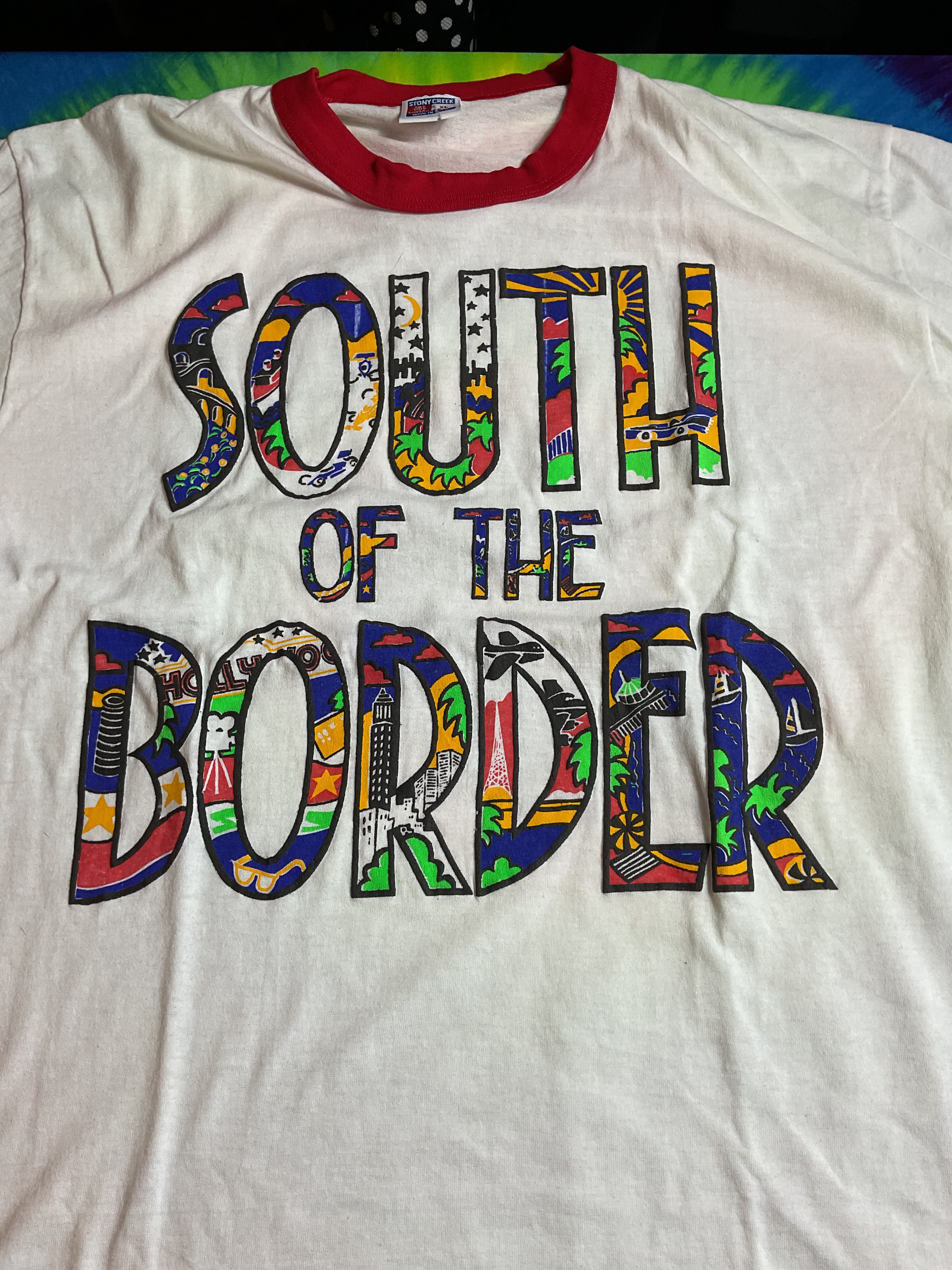 Vintage 80s South of the Border Ringer T-Shirt XL Single Stitch