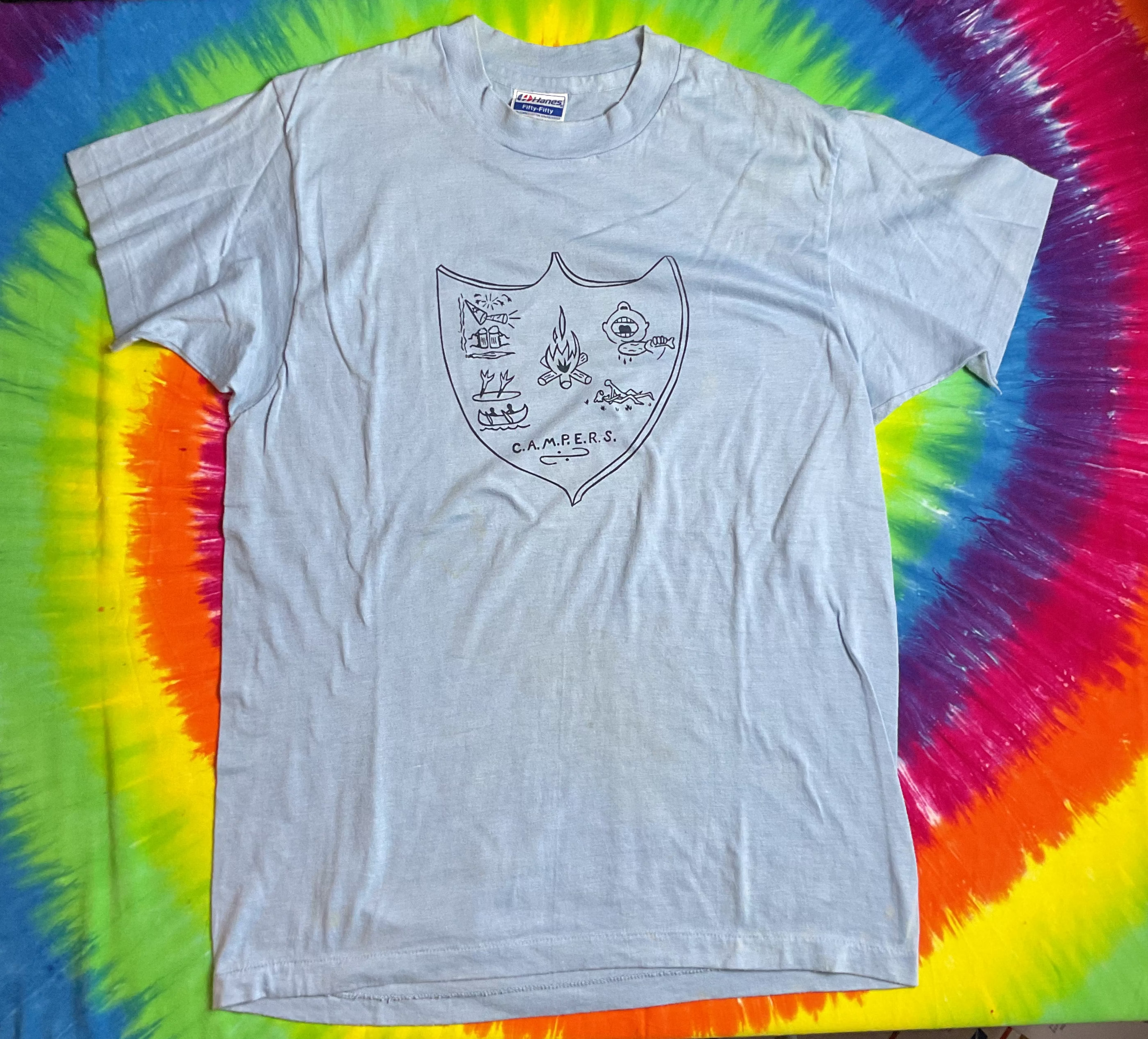 Vintage 80s Hanes C.A.M.P.E.R.S. Funny Graphic T-Shirt USA L