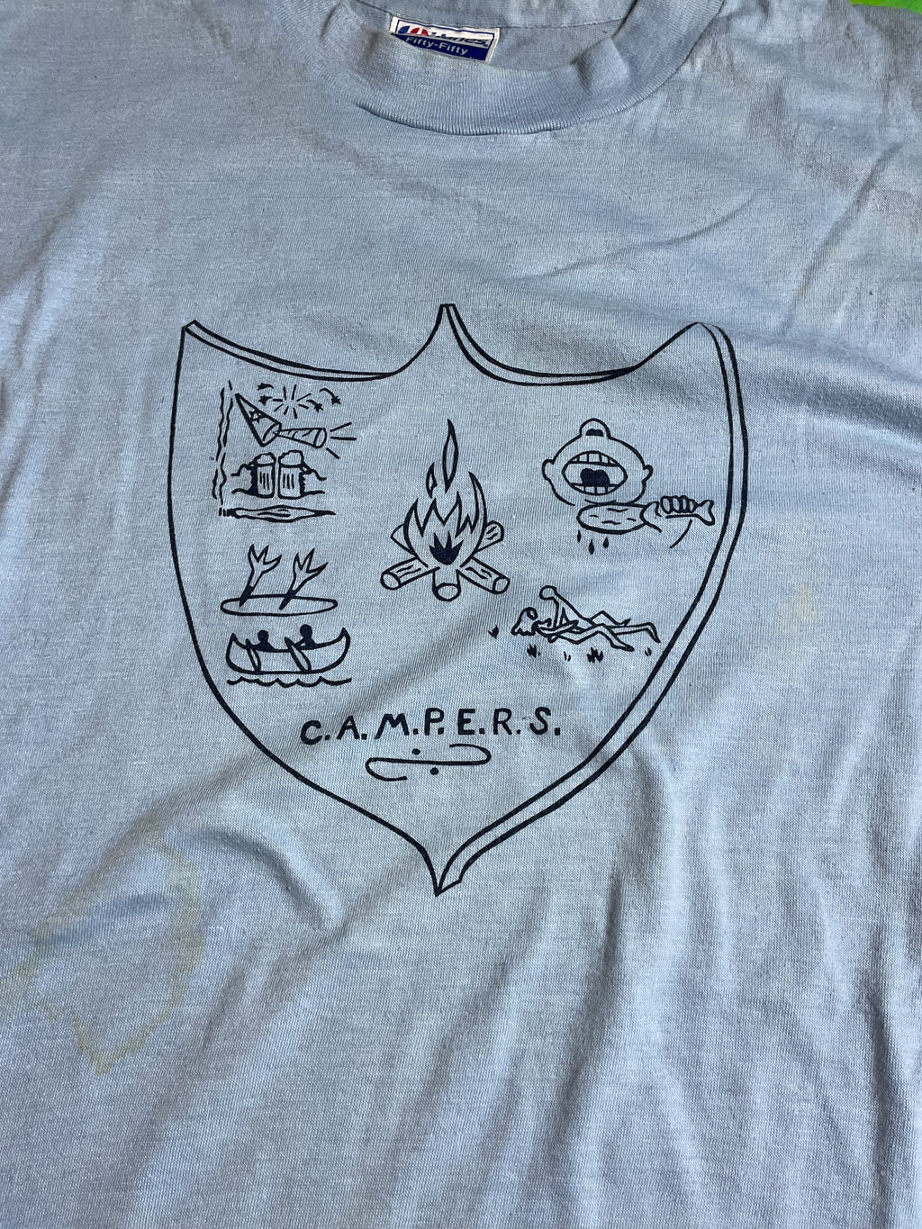 Vintage 80s Hanes C.A.M.P.E.R.S. Funny Graphic T-Shirt USA L