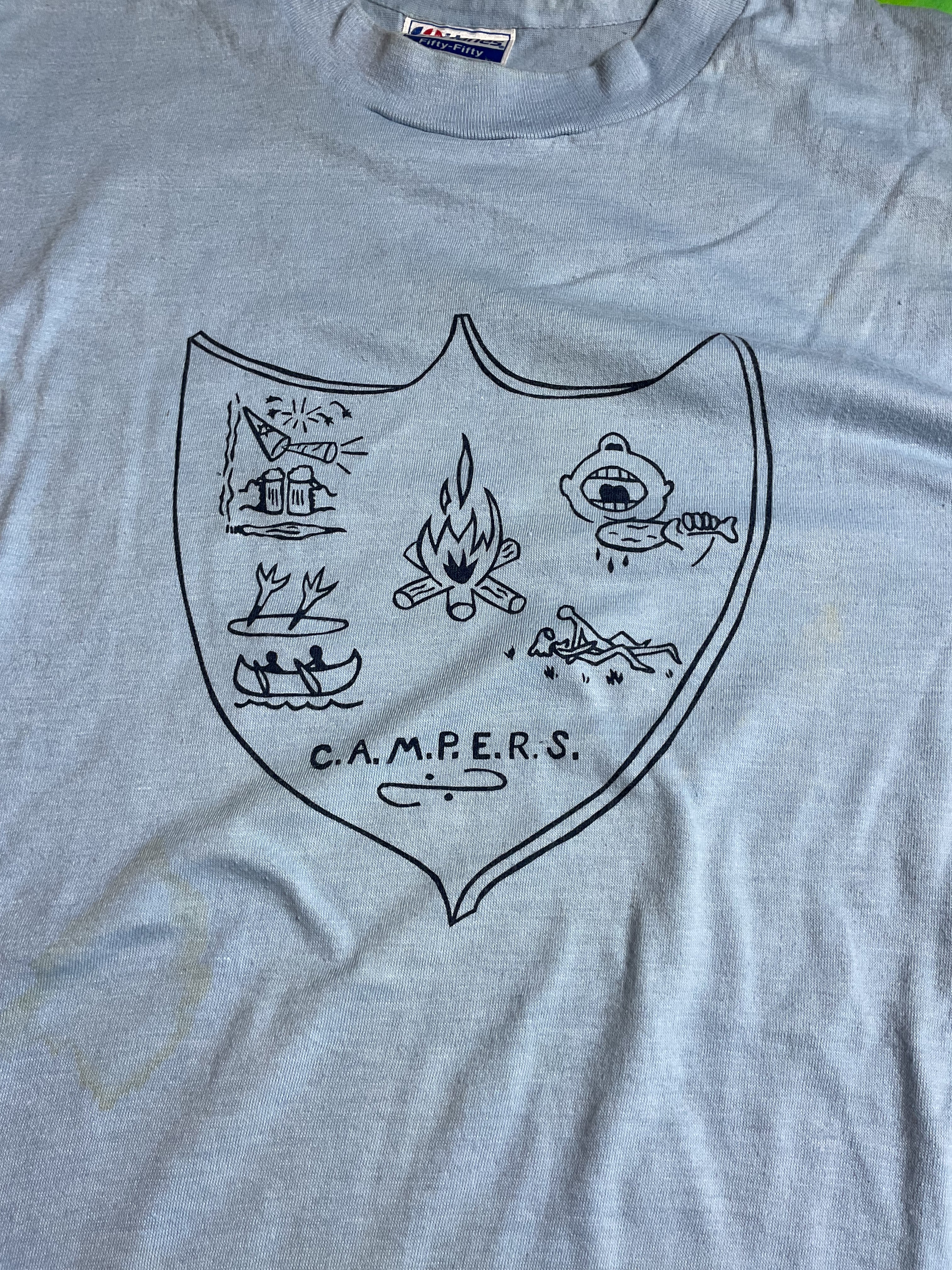 Vintage 80s Hanes C.A.M.P.E.R.S. Funny Graphic T-Shirt USA L