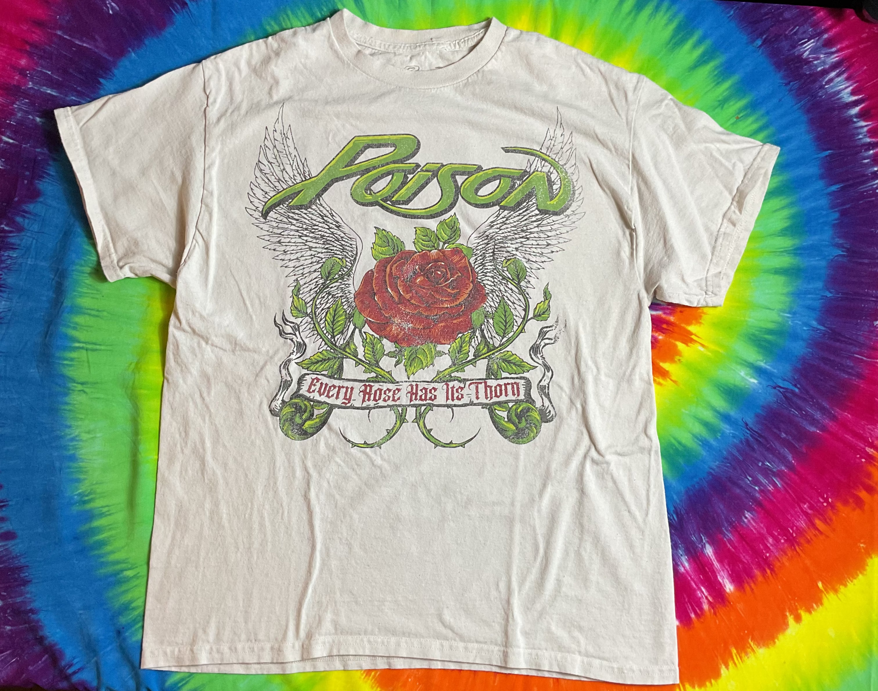 Poison Every Rose Has Its Thorn Band T-Shirt White Men's Large