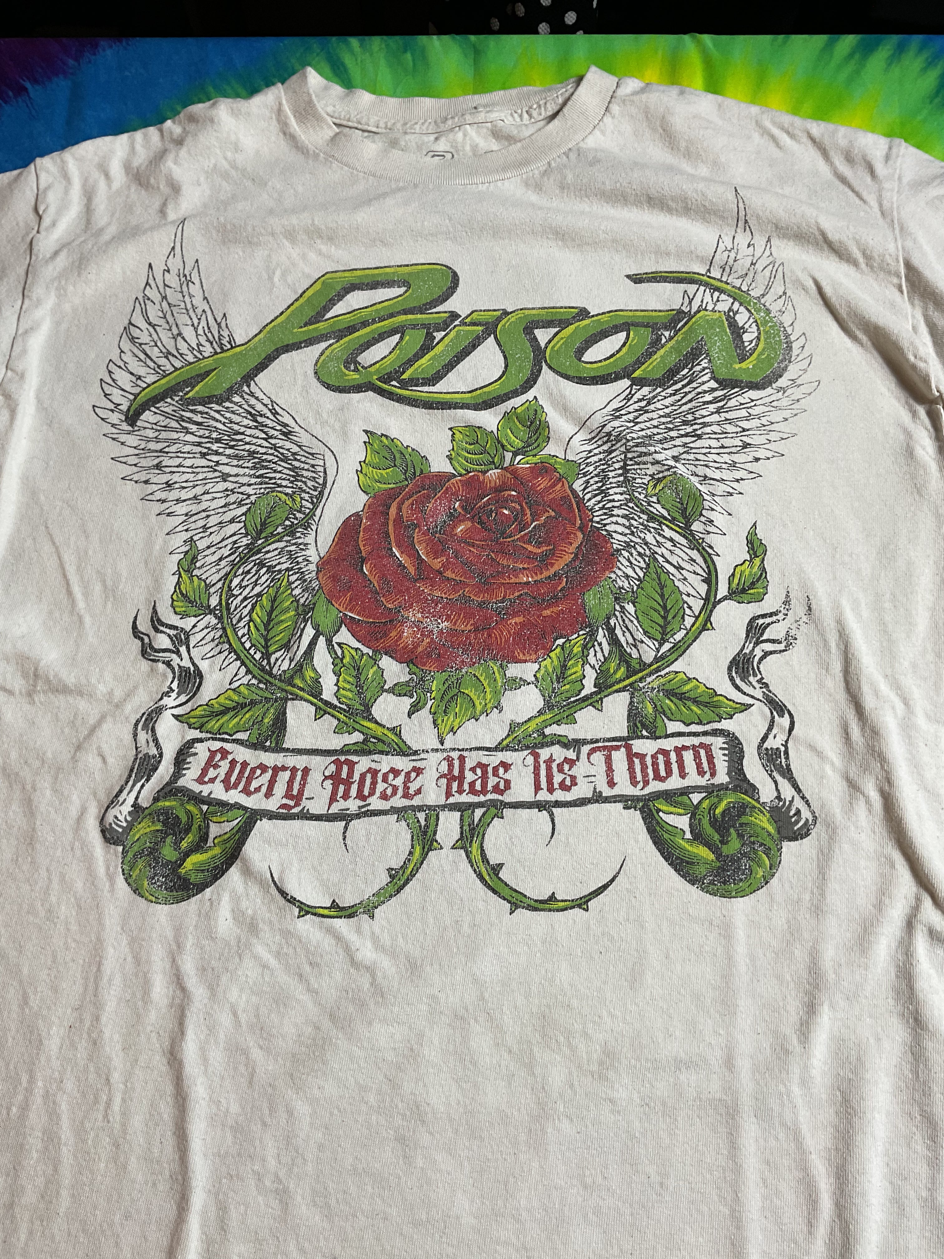 Poison Every Rose Has Its Thorn Band T-Shirt White Men's Large