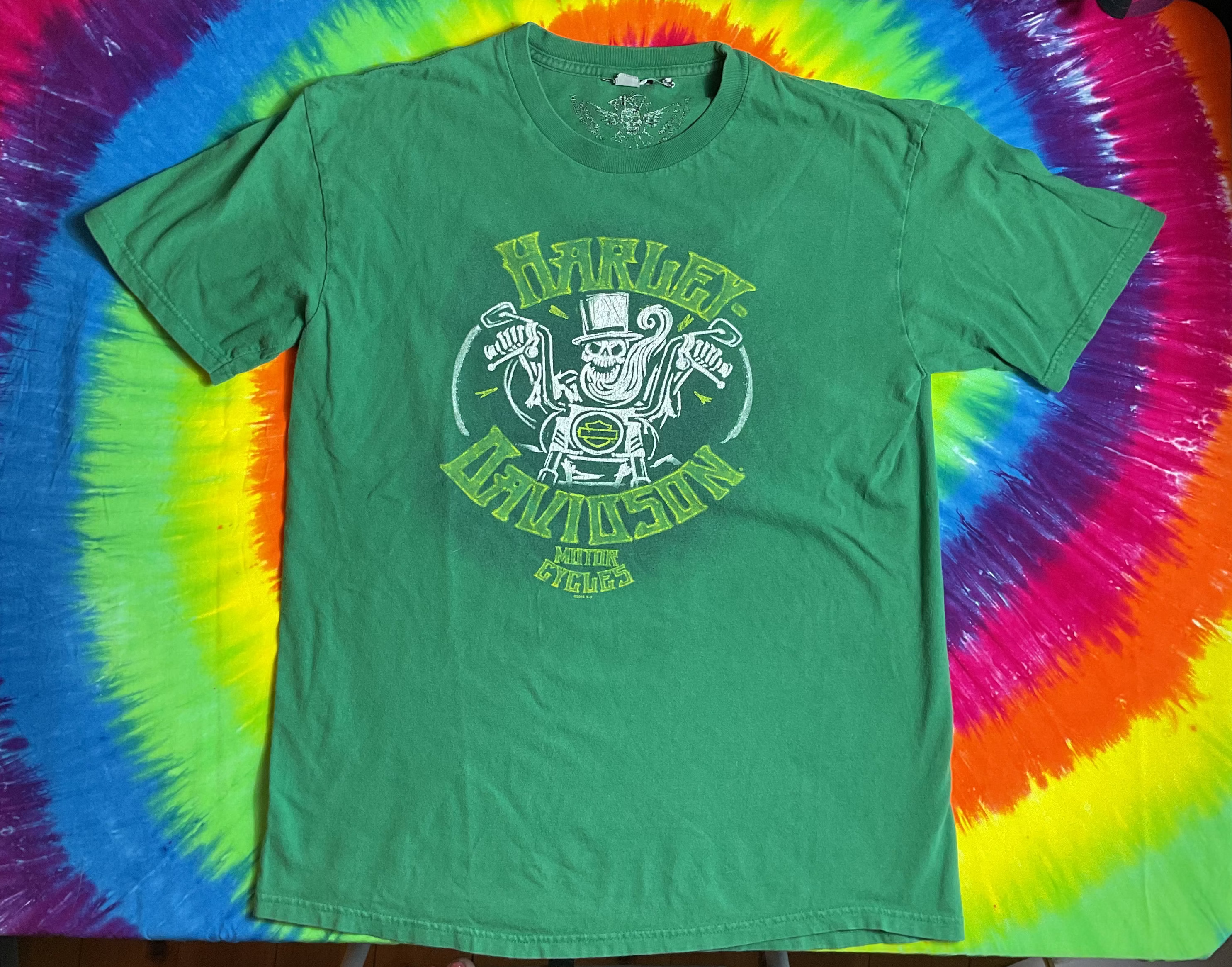 Harley-Davidson Paradise Portland Oregon Skeleton Green T-Shirt
