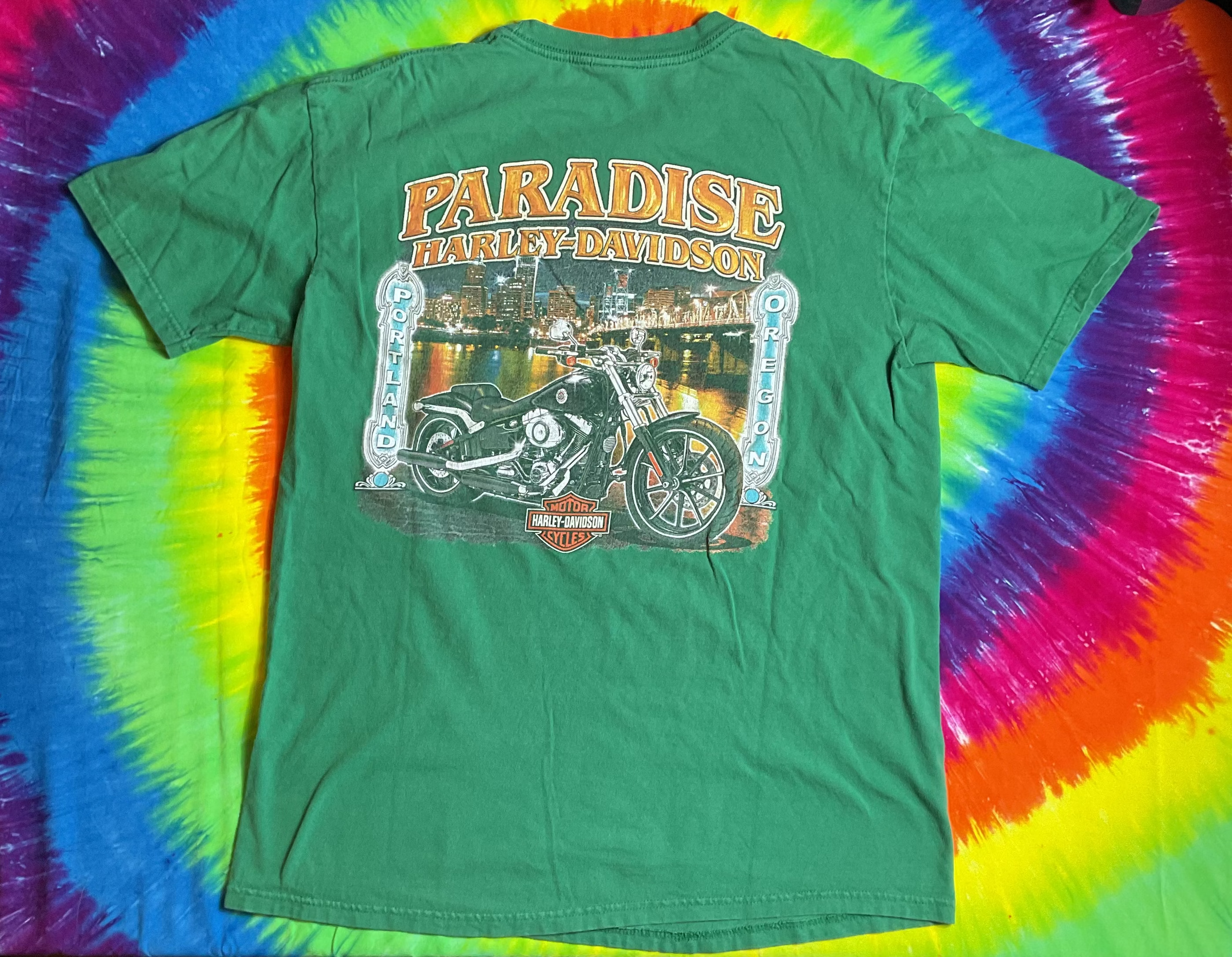Harley-Davidson Paradise Portland Oregon Skeleton Green T-Shirt