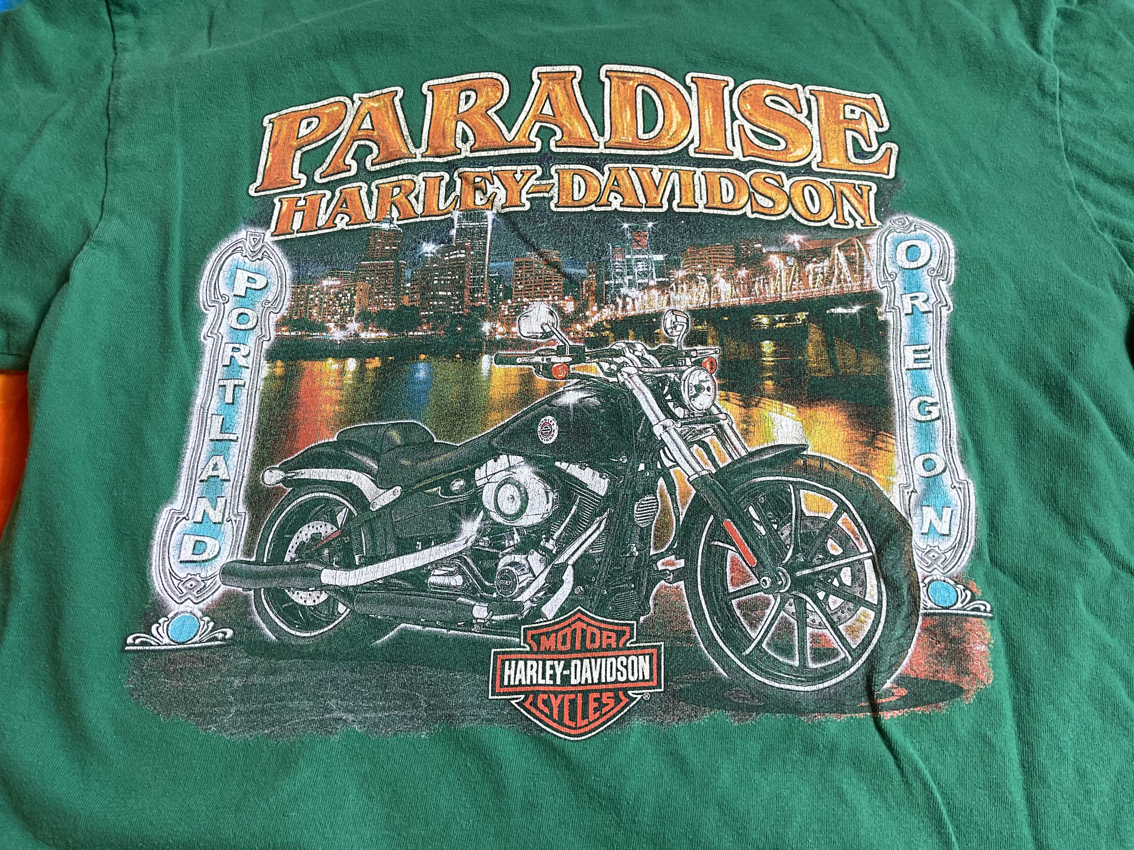 Harley-Davidson Paradise Portland Oregon Skeleton Green T-Shirt