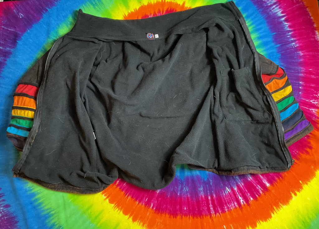 Grateful Dead Jayli Rainbow Bolt Jacket Slashed Boho Zip Small