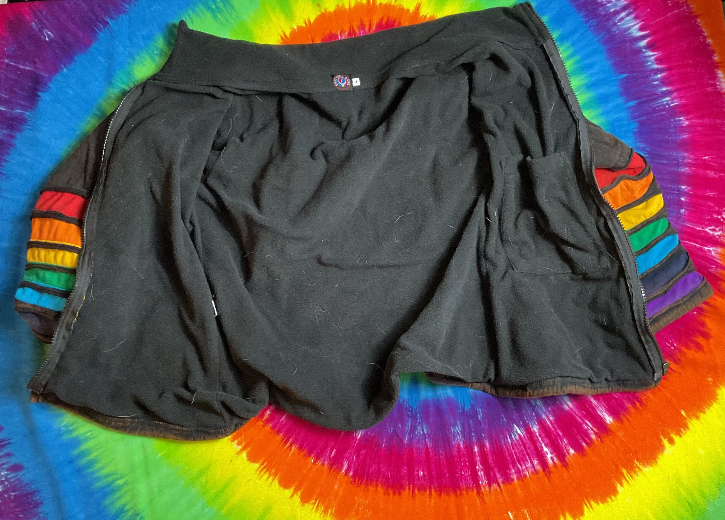 Grateful Dead Jayli Rainbow Bolt Jacket Slashed Boho Zip Small