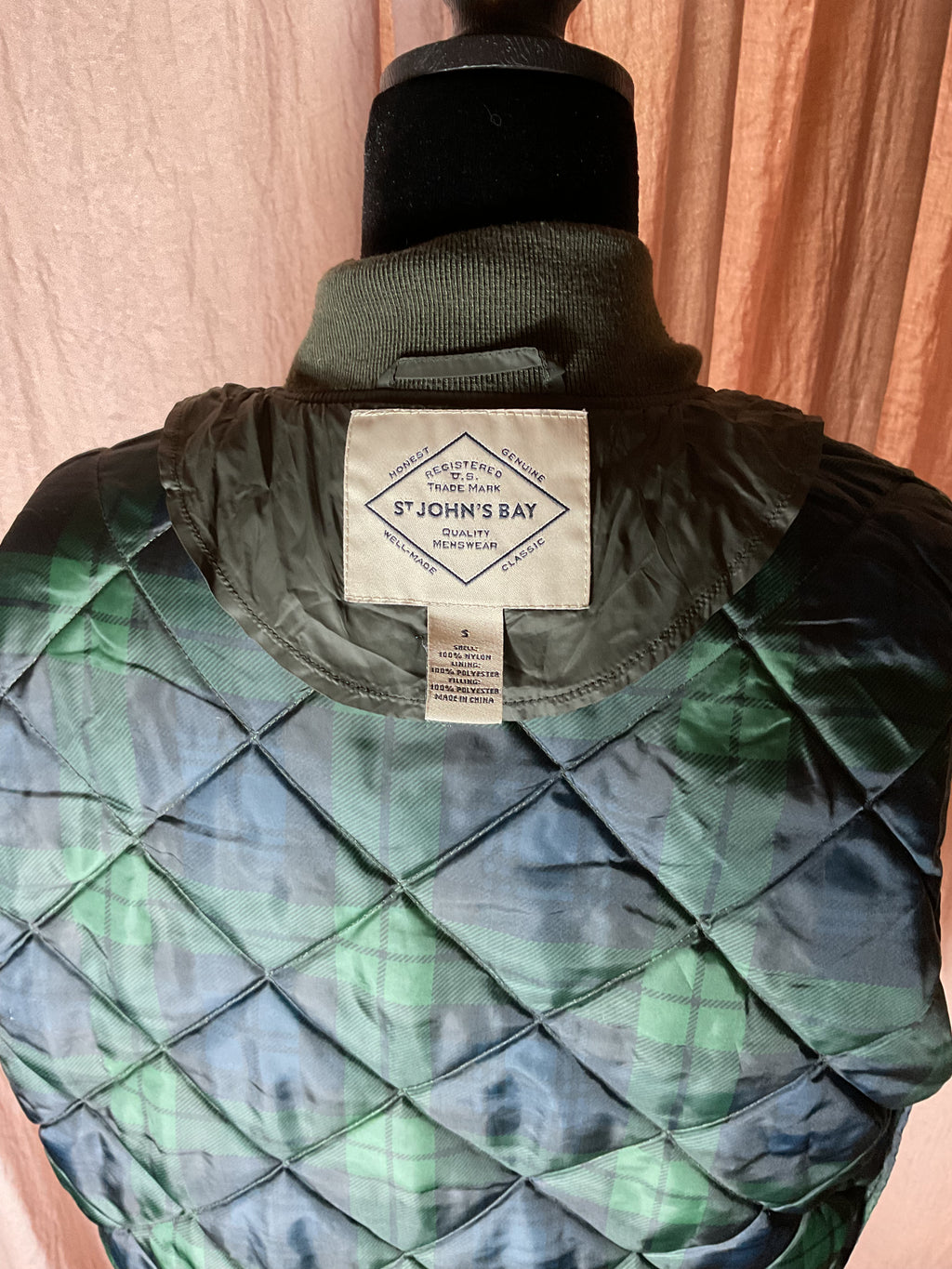 St. John's Bay Men's Olive Green Quilted Bomber Jacket Small