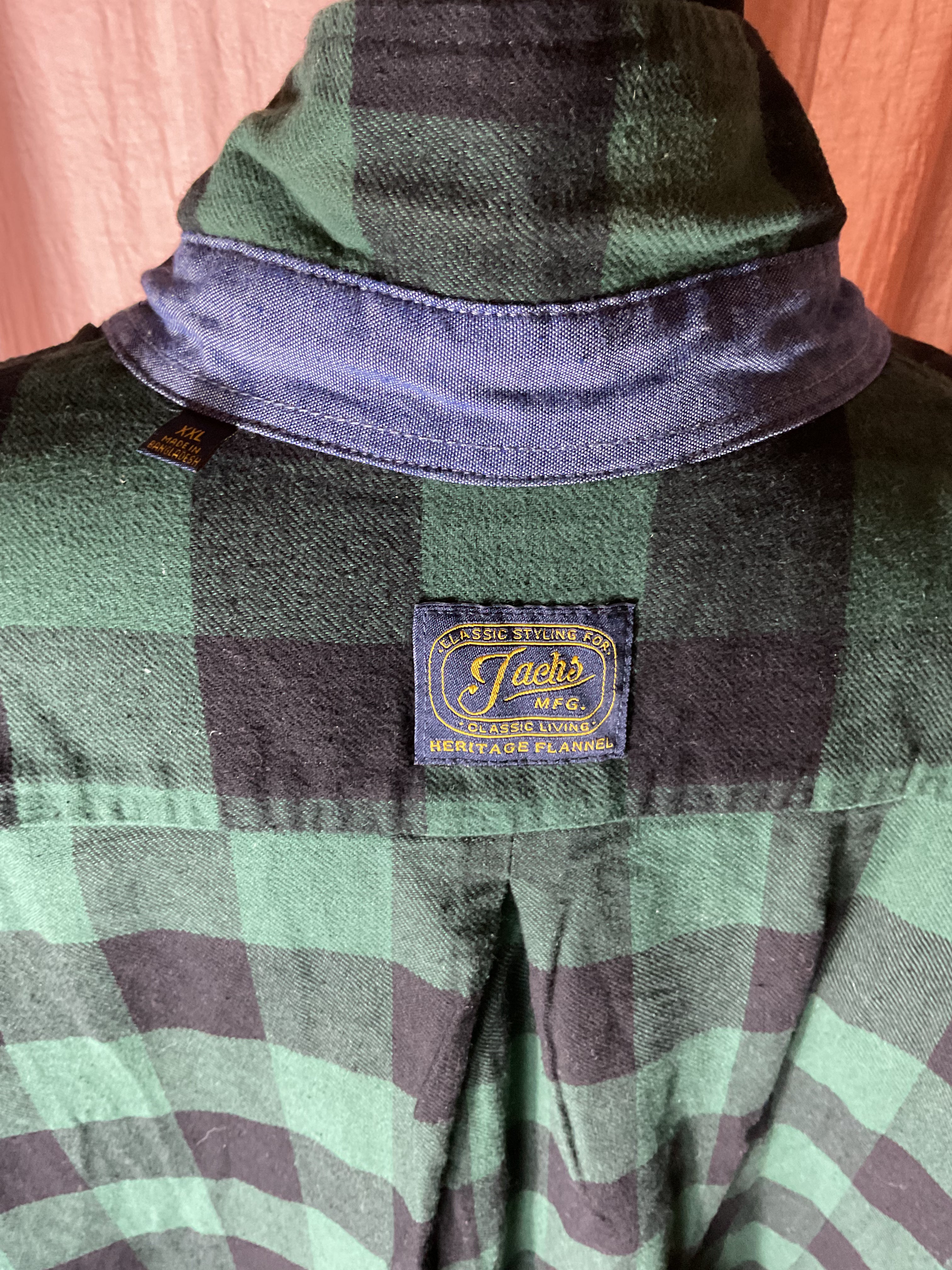 Jachs NY Heritage Flannel Shirt Mens XL Green Black Buffalo Plaid
