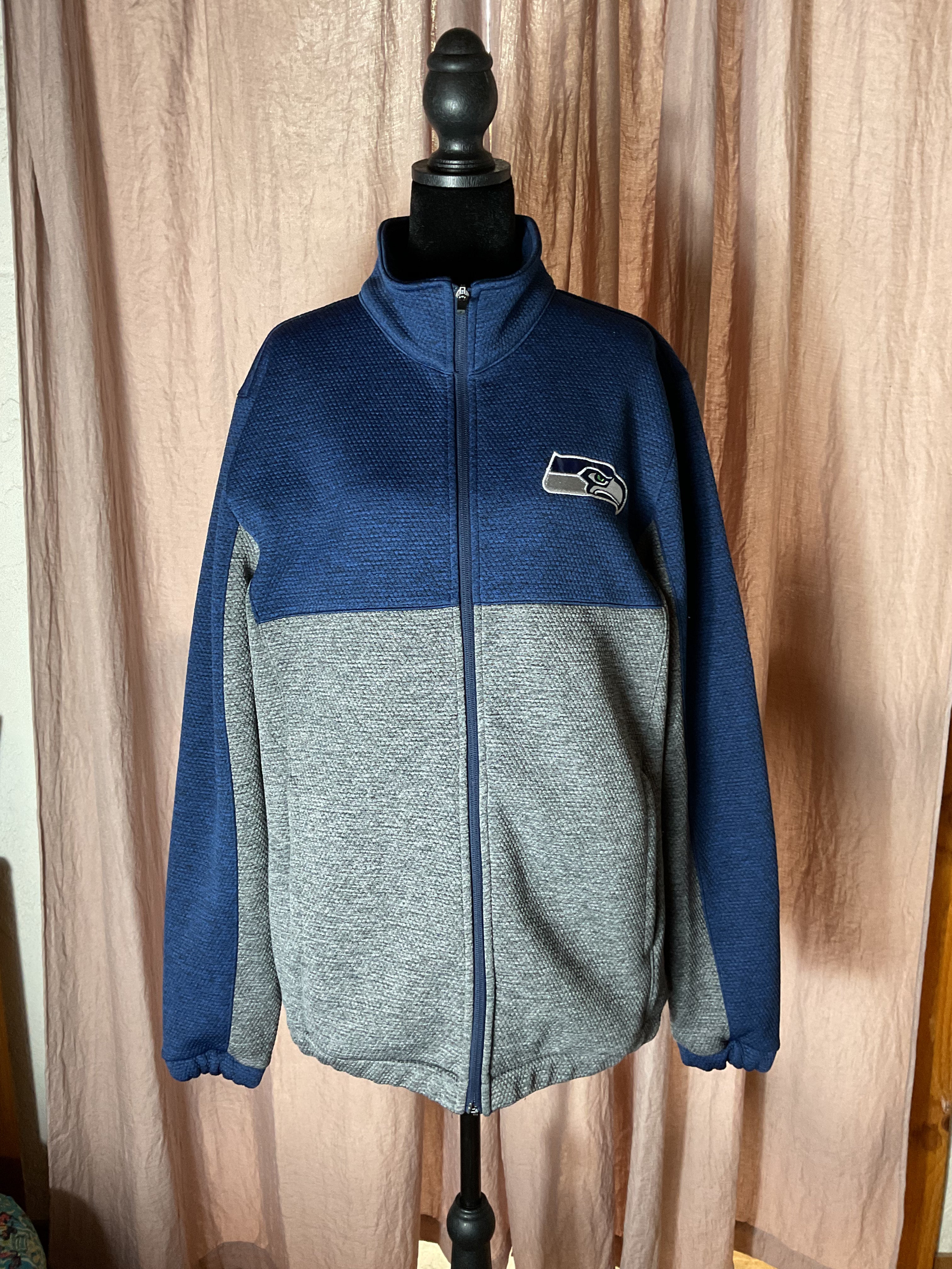 NFL Seattle Seahawks Full Zip Fleece Jacket Blue Grey Mens Medium